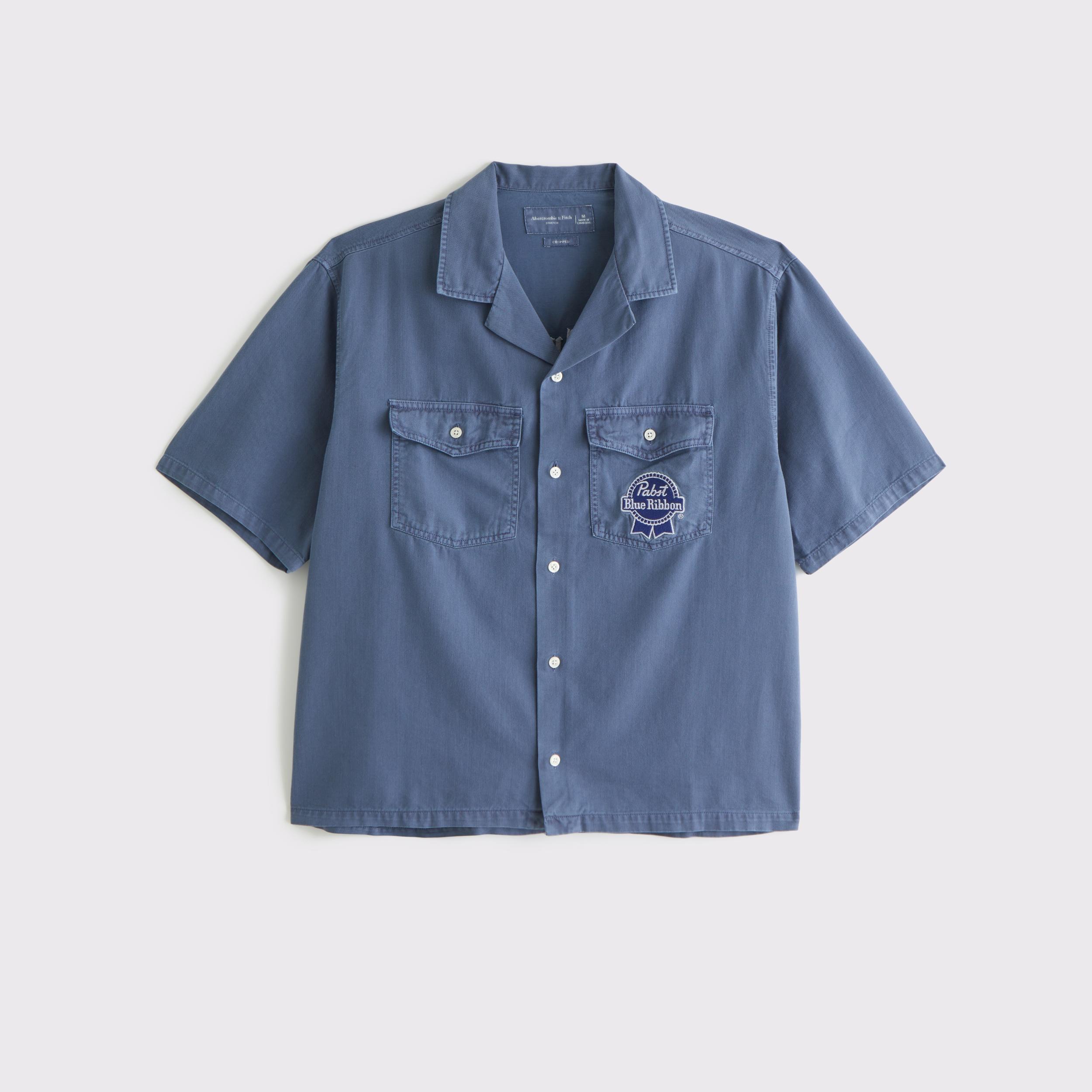 Short-Sleeve Cropped Modelo Workwear Button-Up Shirt Product Image
