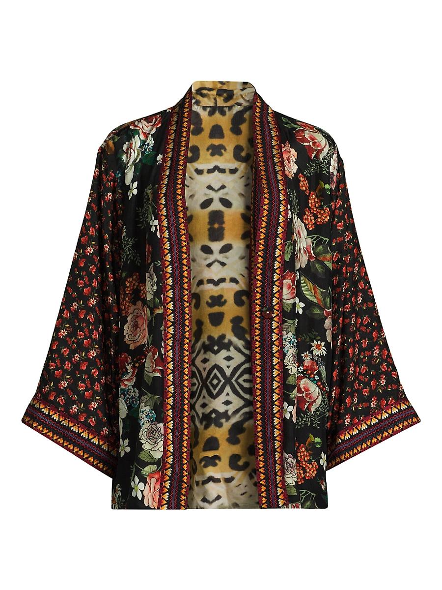 Womens Attar Printed Silk Reversible Kimono-Style Jacket Product Image