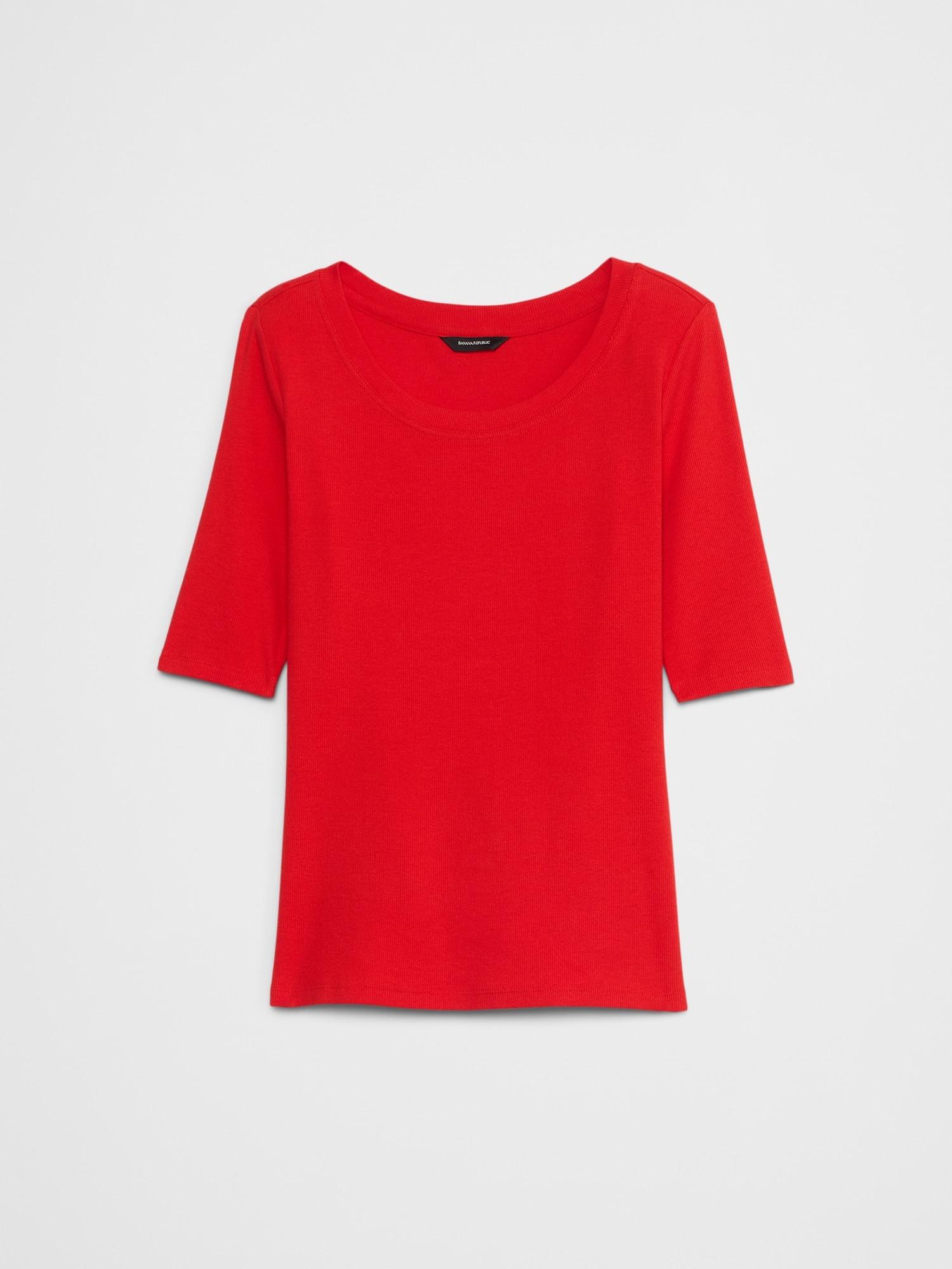 Ribbed Elbow-Sleeve T-Shirt Product Image