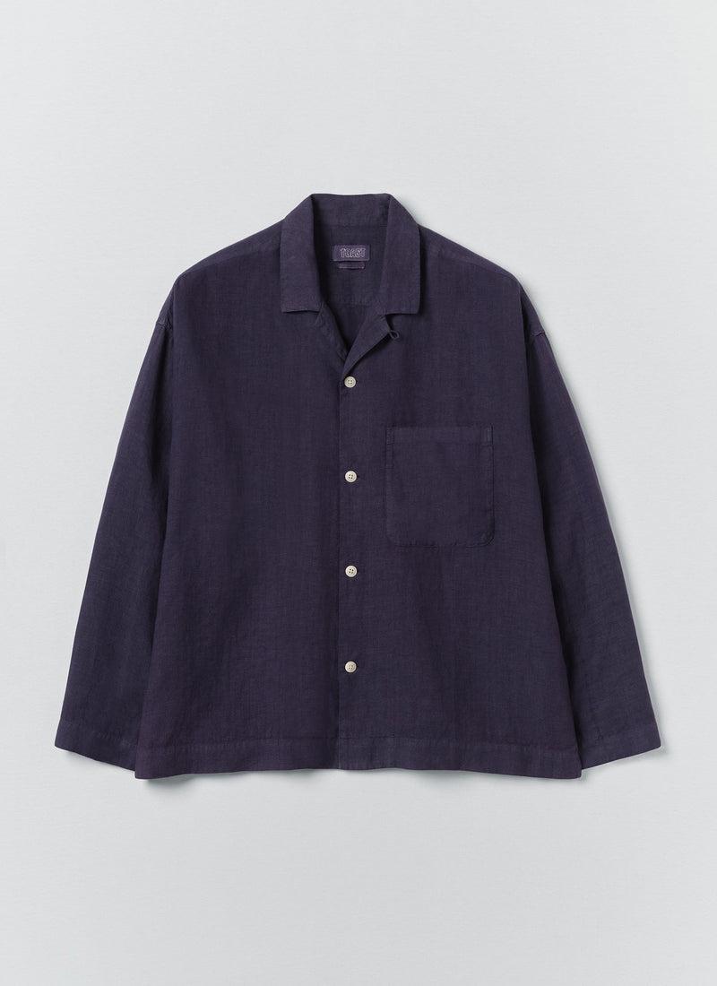 Camp Collar Garment Dyed Linen Shirt | Blueberry Product Image