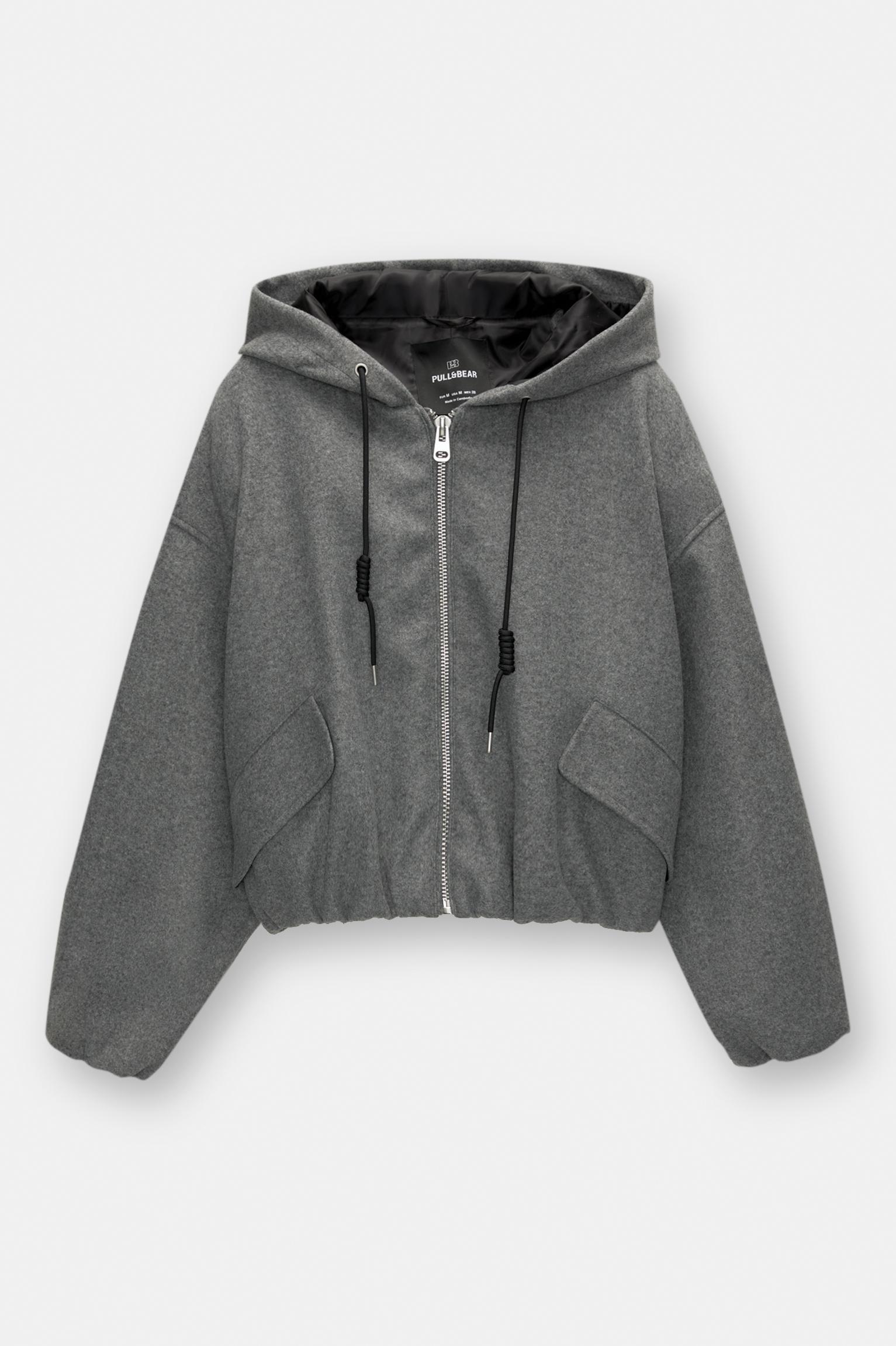 Cropped felt texture bomber jacket Product Image