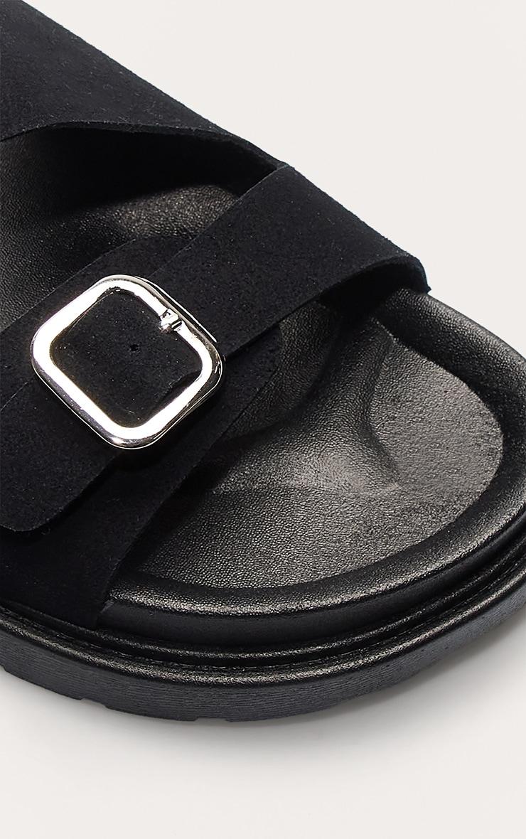 Black Faux Suede Double Buckle Footbed Sandals Product Image