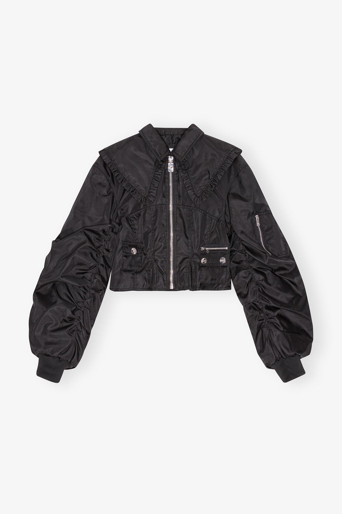 Black Duchesse Nylon Fitted Jacket Product Image