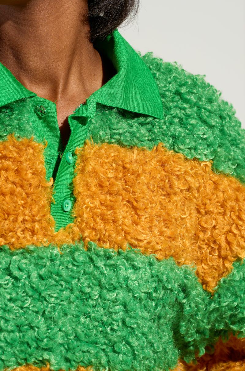 IN MY FEELINGS STRIPE POLO SWEATSHIRT IN GREEN Product Image