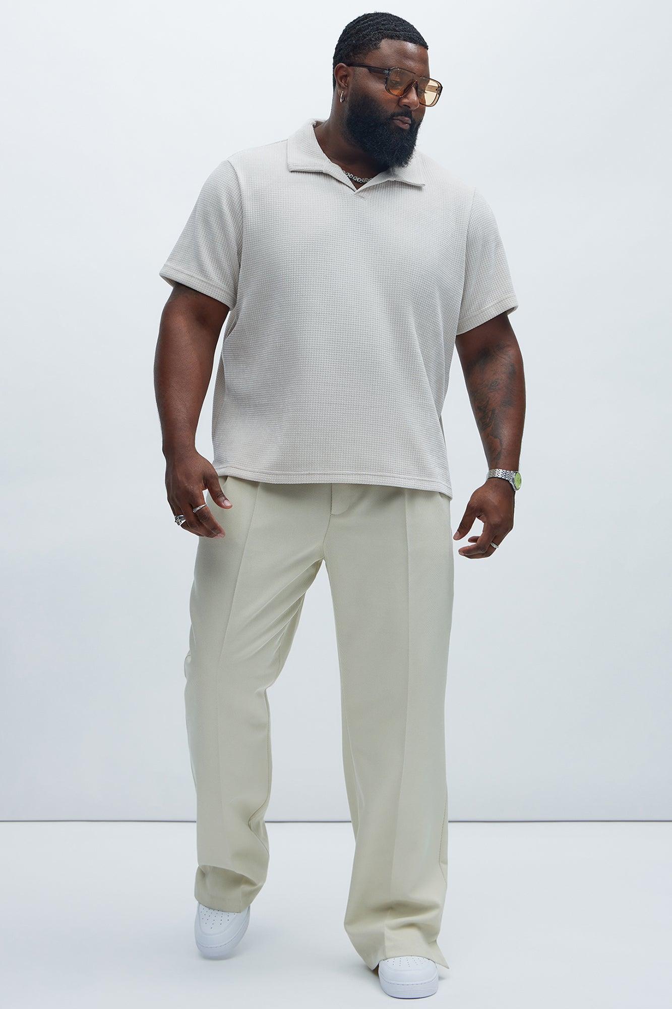 Greenville Waffle Knit Johnny Collar Short Sleeve Polo - Cream Product Image