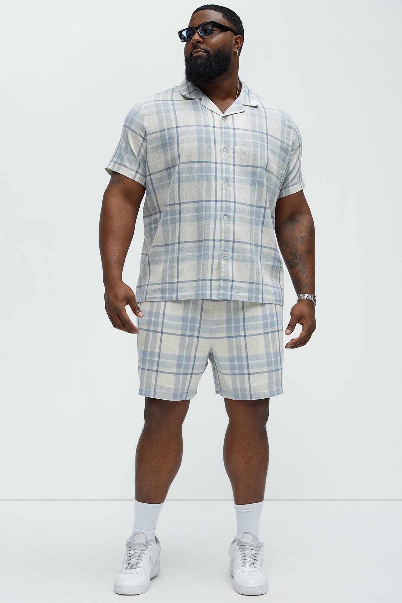 Breezy Cotton Plaid Short Sleeve Button Up - Blue/combo Product Image