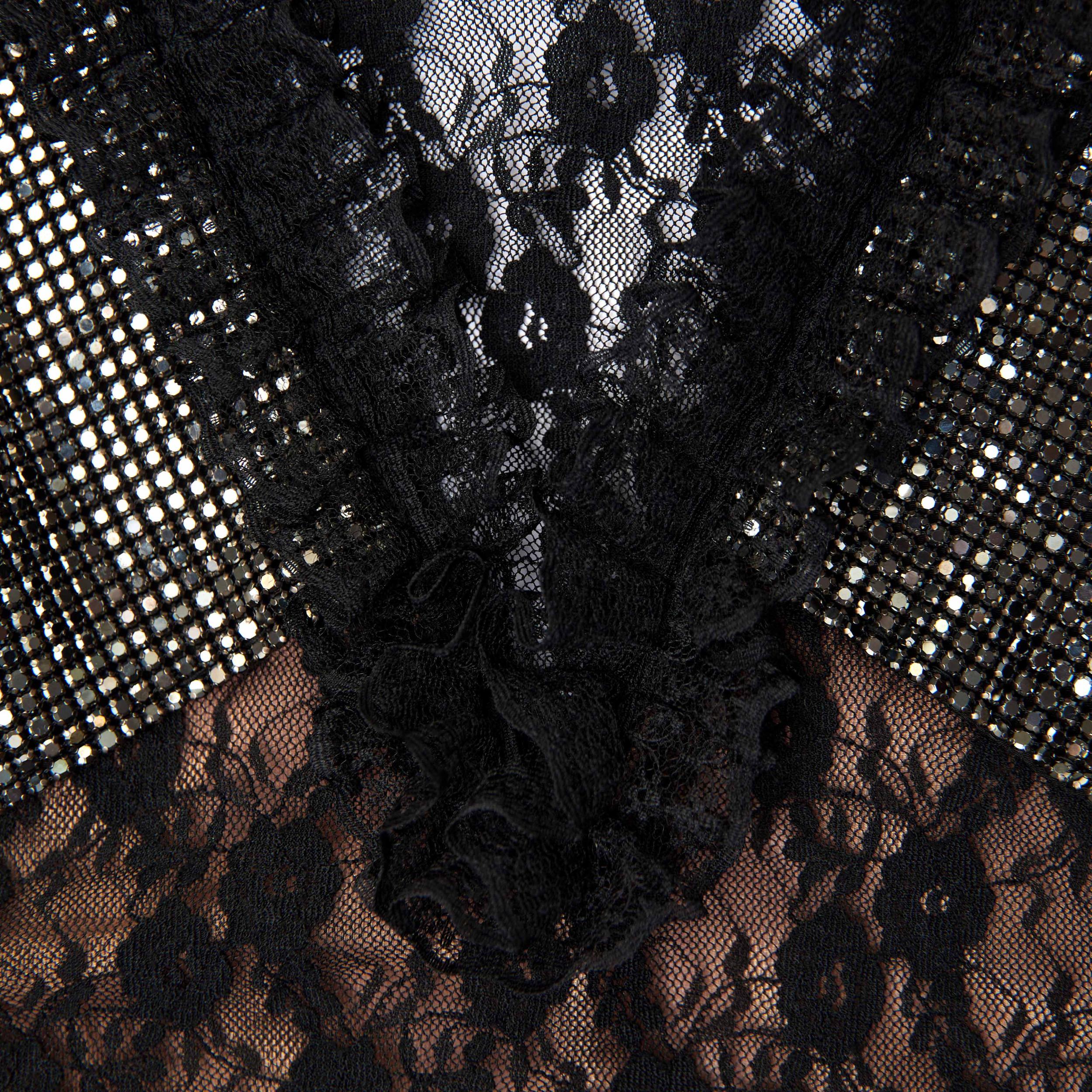Black Lace Crystal Detail Mini Dress Product Image