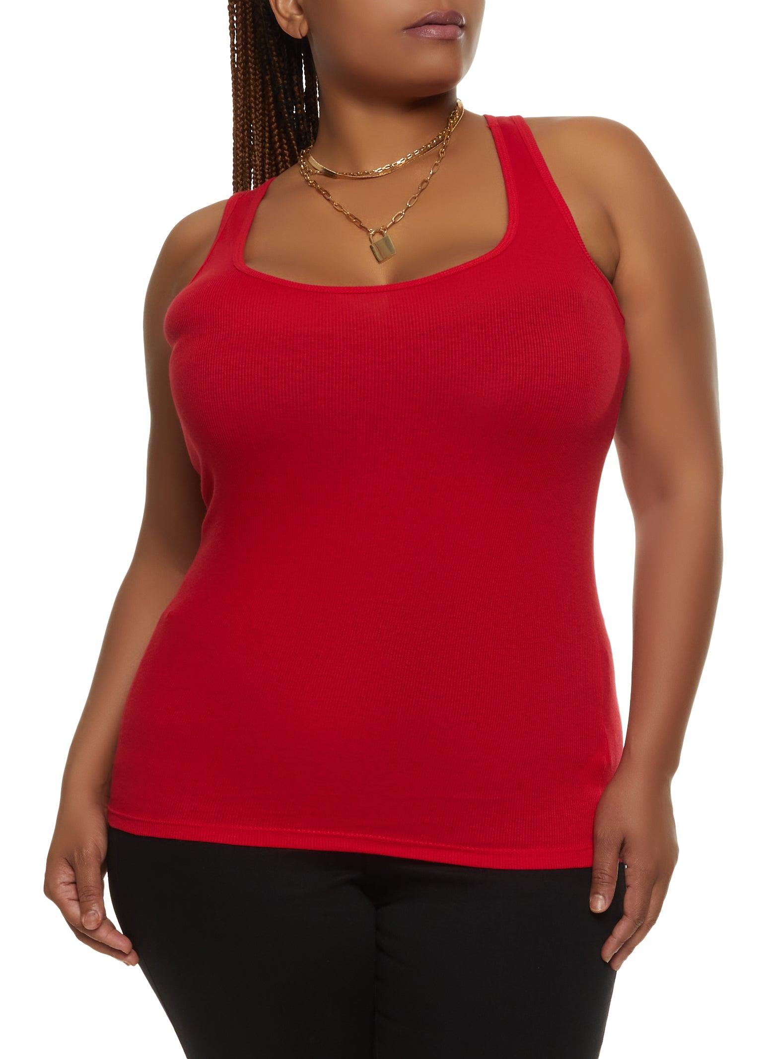Womens Plus Size Ribbed Knit Racerback Tank Top Product Image
