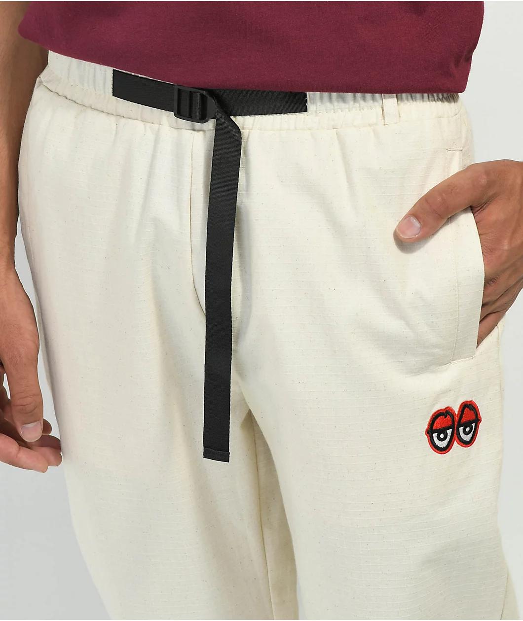 Krooked Eyes White Elastic Waist Pants Product Image