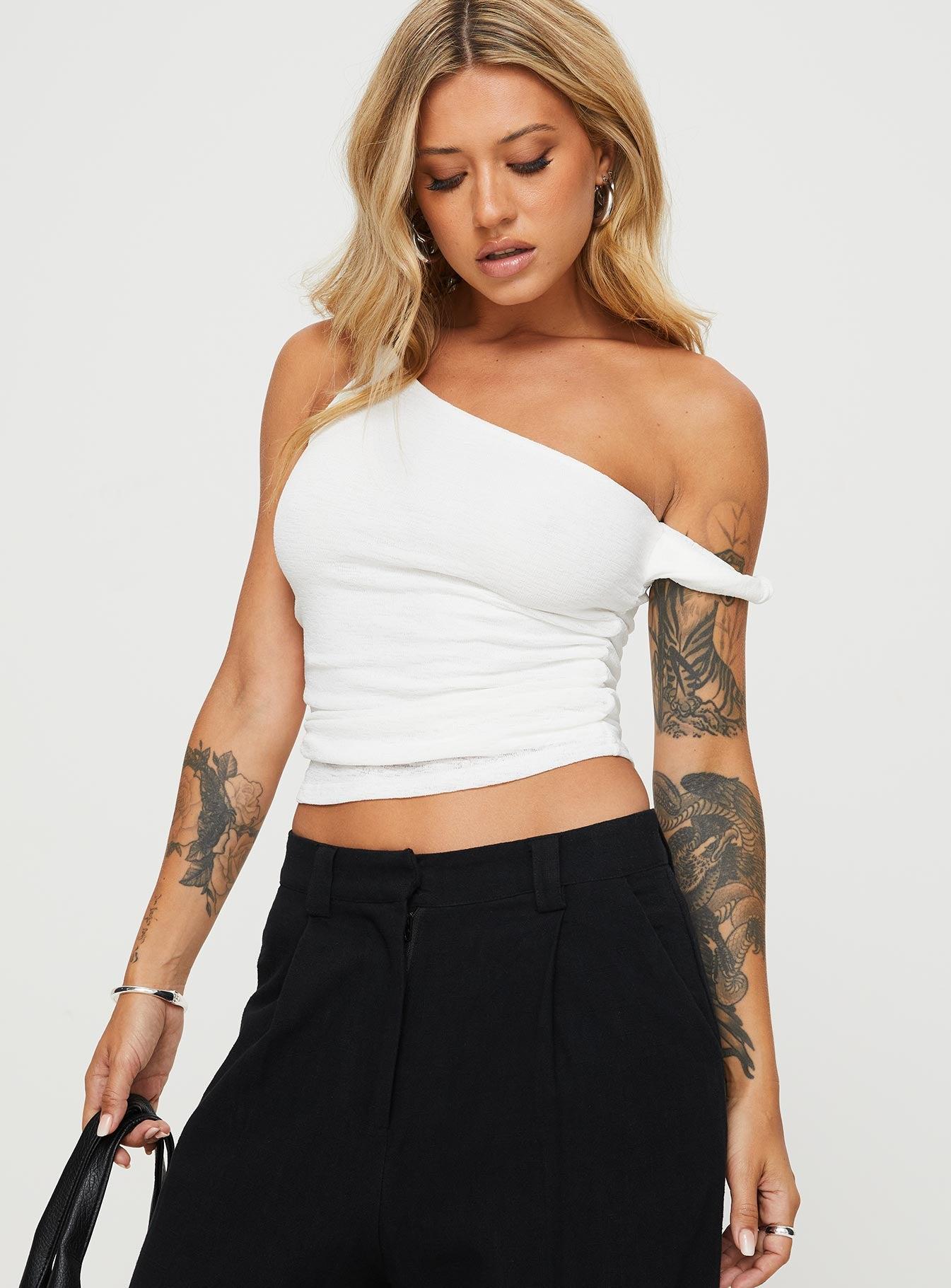 Messenger One Shoulder Top White Product Image