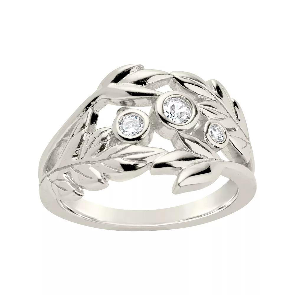 MC Collective Cubic Zirconia Leaf Ring, Women's, Size: 6, Silver Tone Product Image