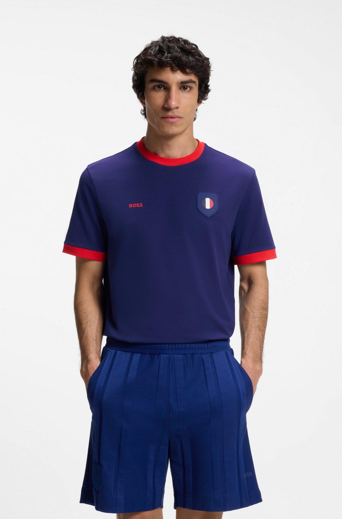 Stretch-cotton T-shirt with country flag and logo Product Image