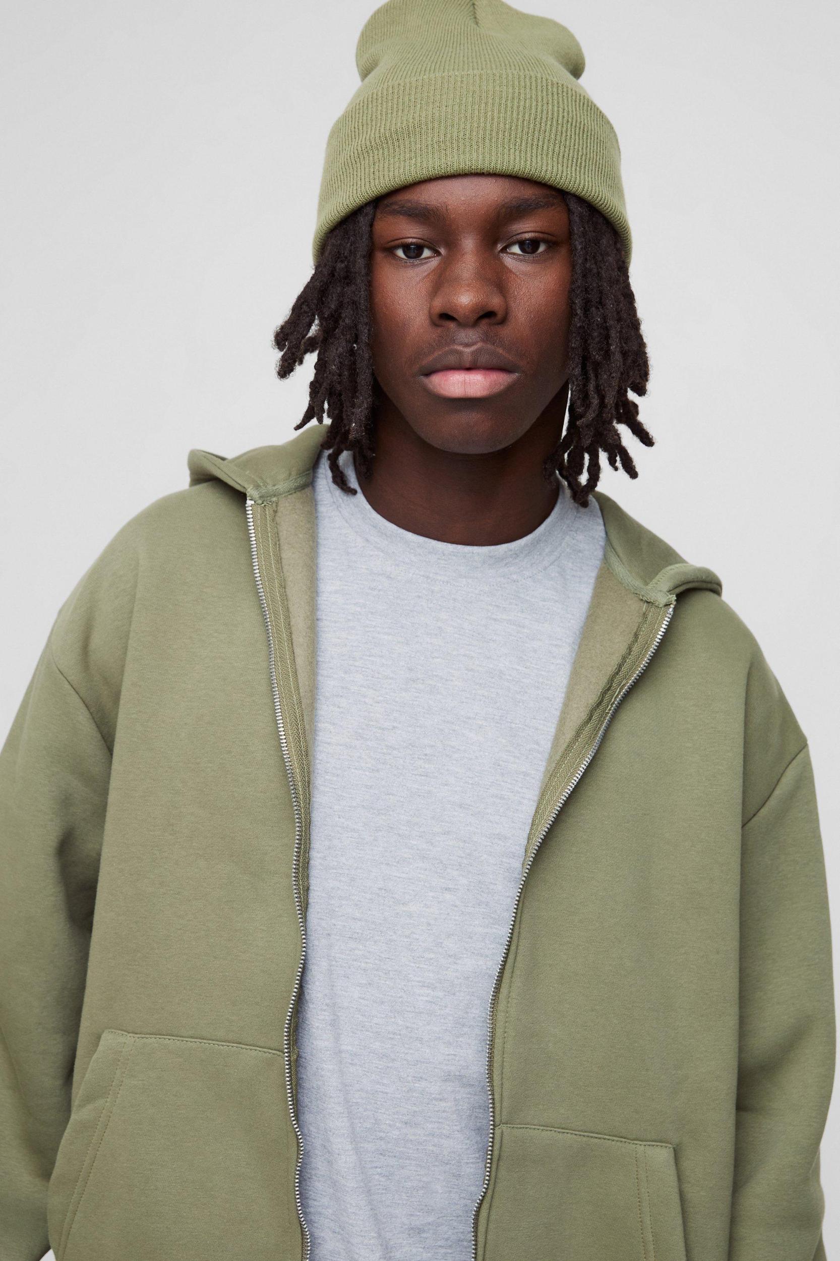330GSM Oversized Basic Zip Through Hoodie | boohooMAN USA Product Image