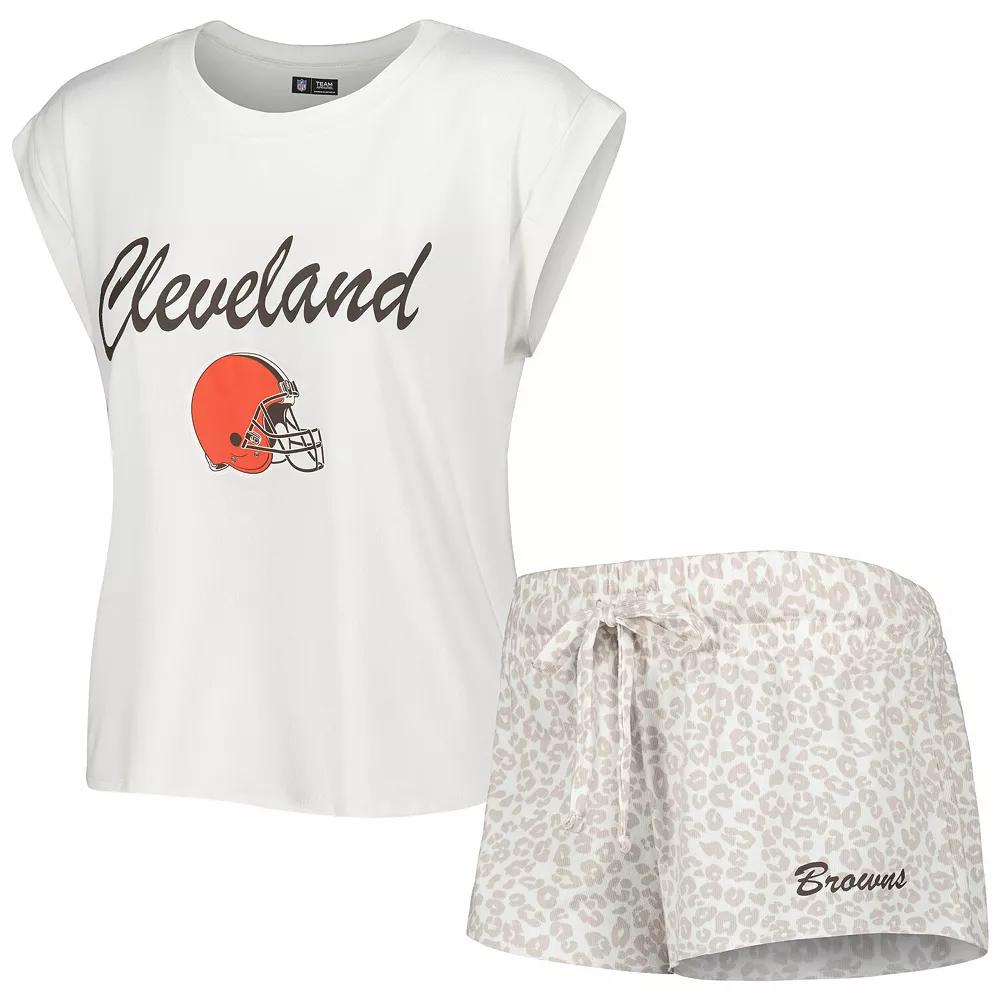 Women's Concepts Sport White/Cream Cleveland Browns Montana Knit T-Shirt & Shorts Sleep Set,  Product Image