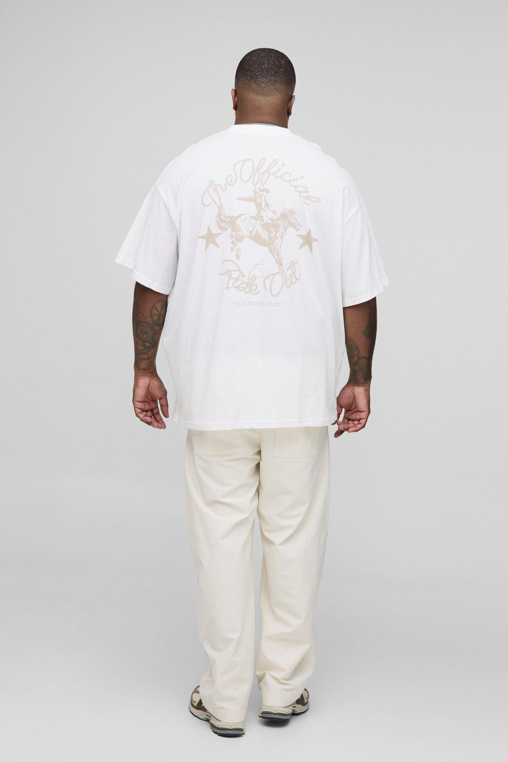 Plus Oversized Extended Neck Western Print T-Shirt | boohooMAN USA Product Image