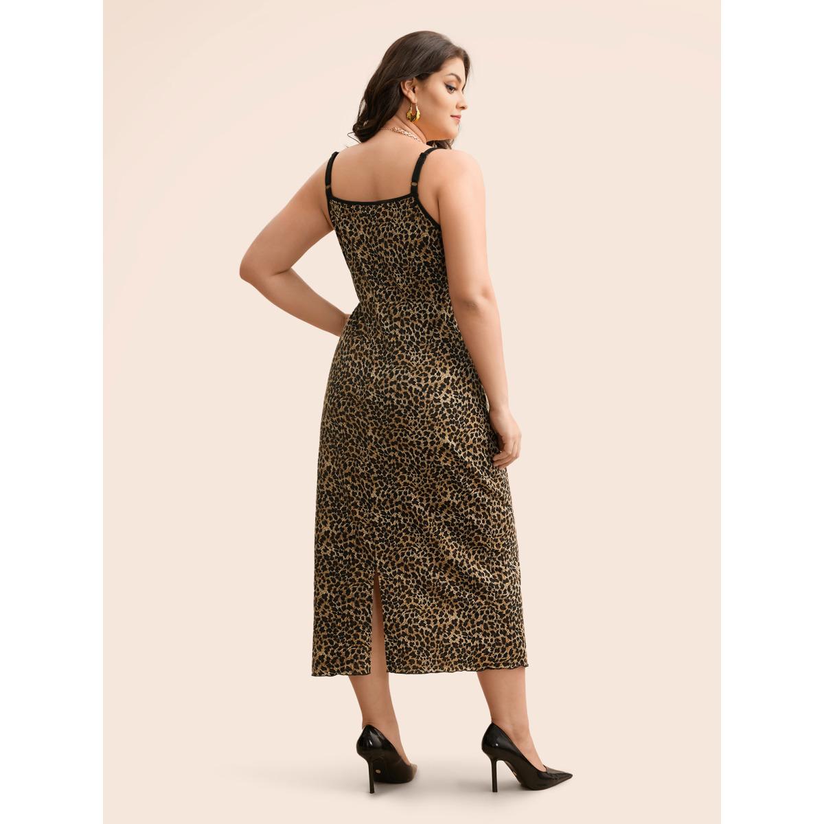 Plus Size Leopard Print Tie Knot Slim Fit Dress Black Women Elegant Tie knot U-neck Sleeveless Curvy BloomChic 26/4X Product Image