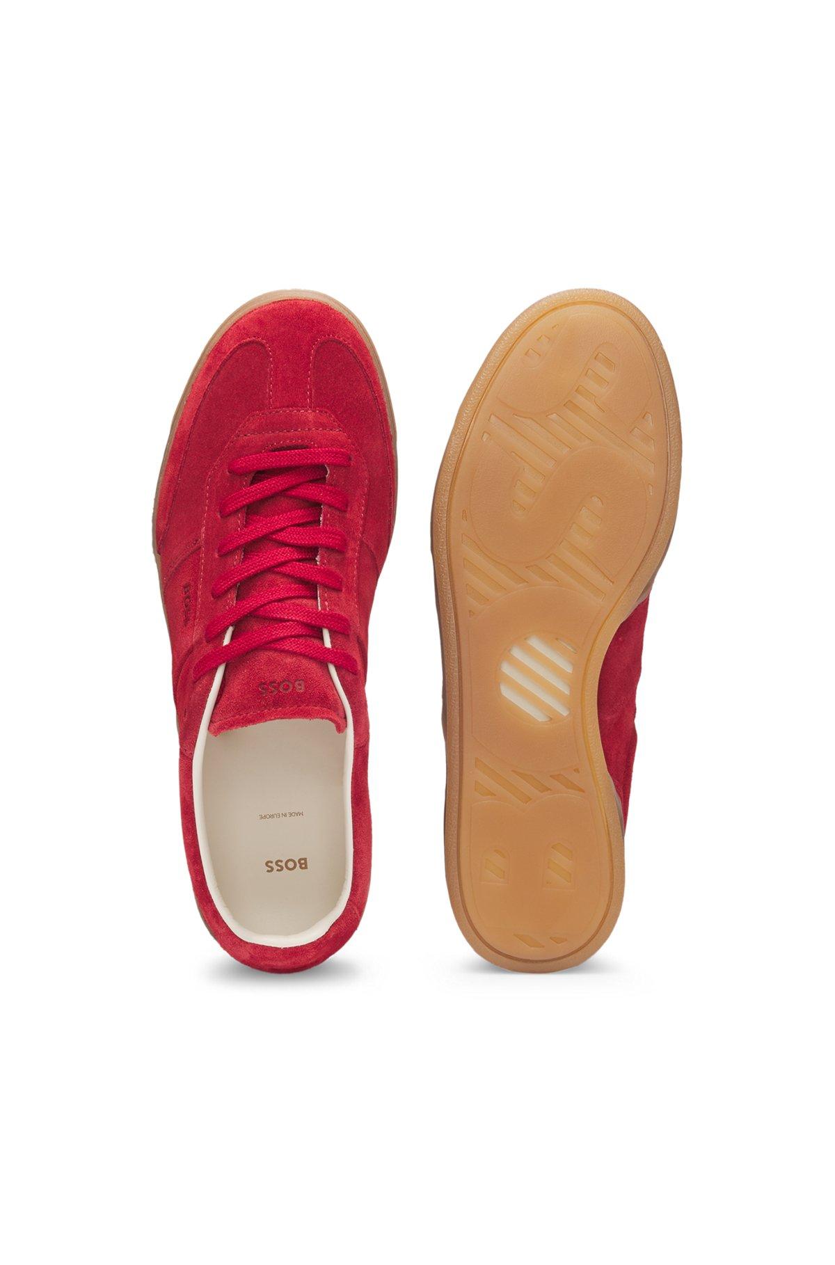 BOSS - Suede lace-up trainers with logo detail - Dark Red Product Image