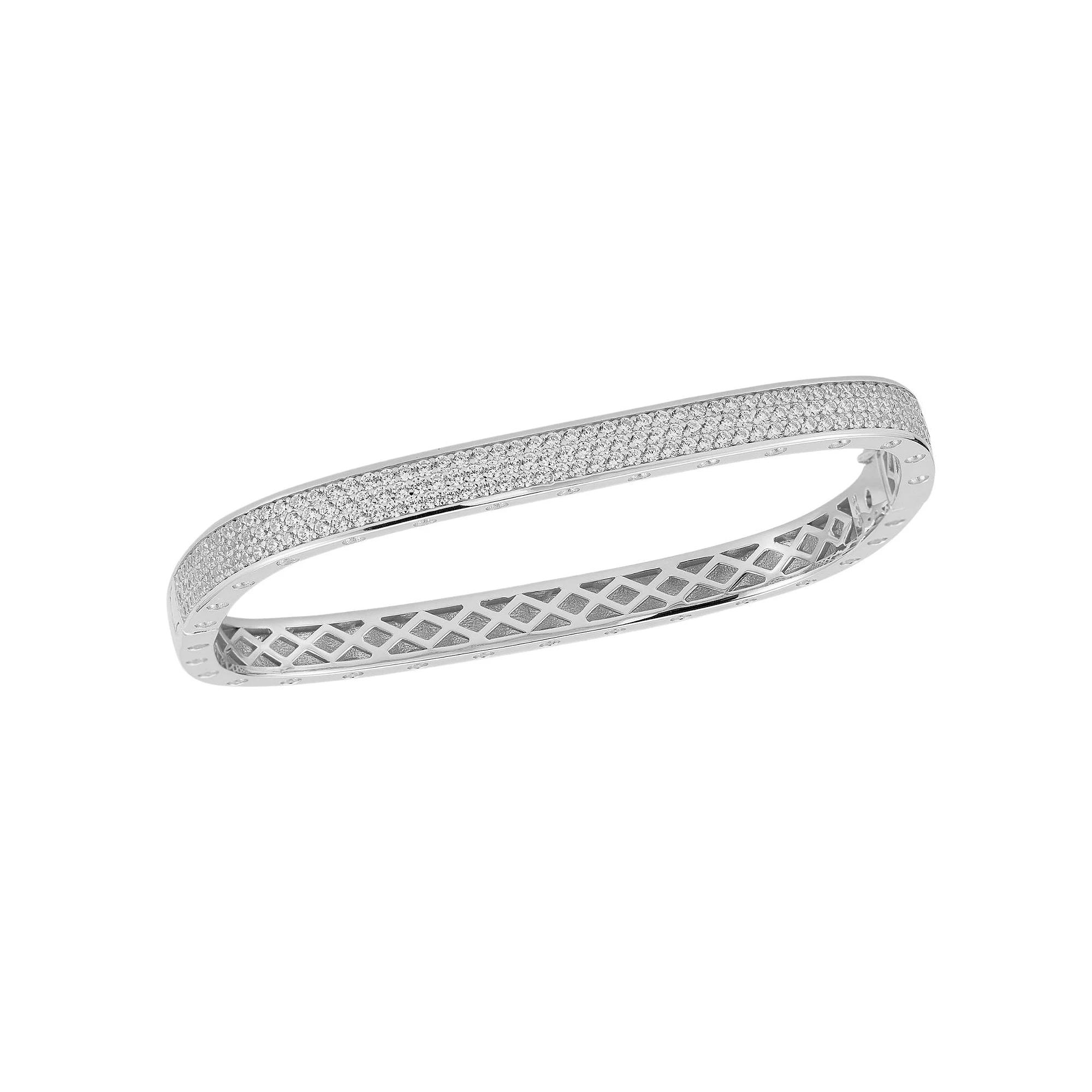 Sunkissed Sterling 14k Gold Over Silver Cubic Zirconia Pave Square Bangle Bracelet, Women's, Size: 8", Silver Tone Product Image