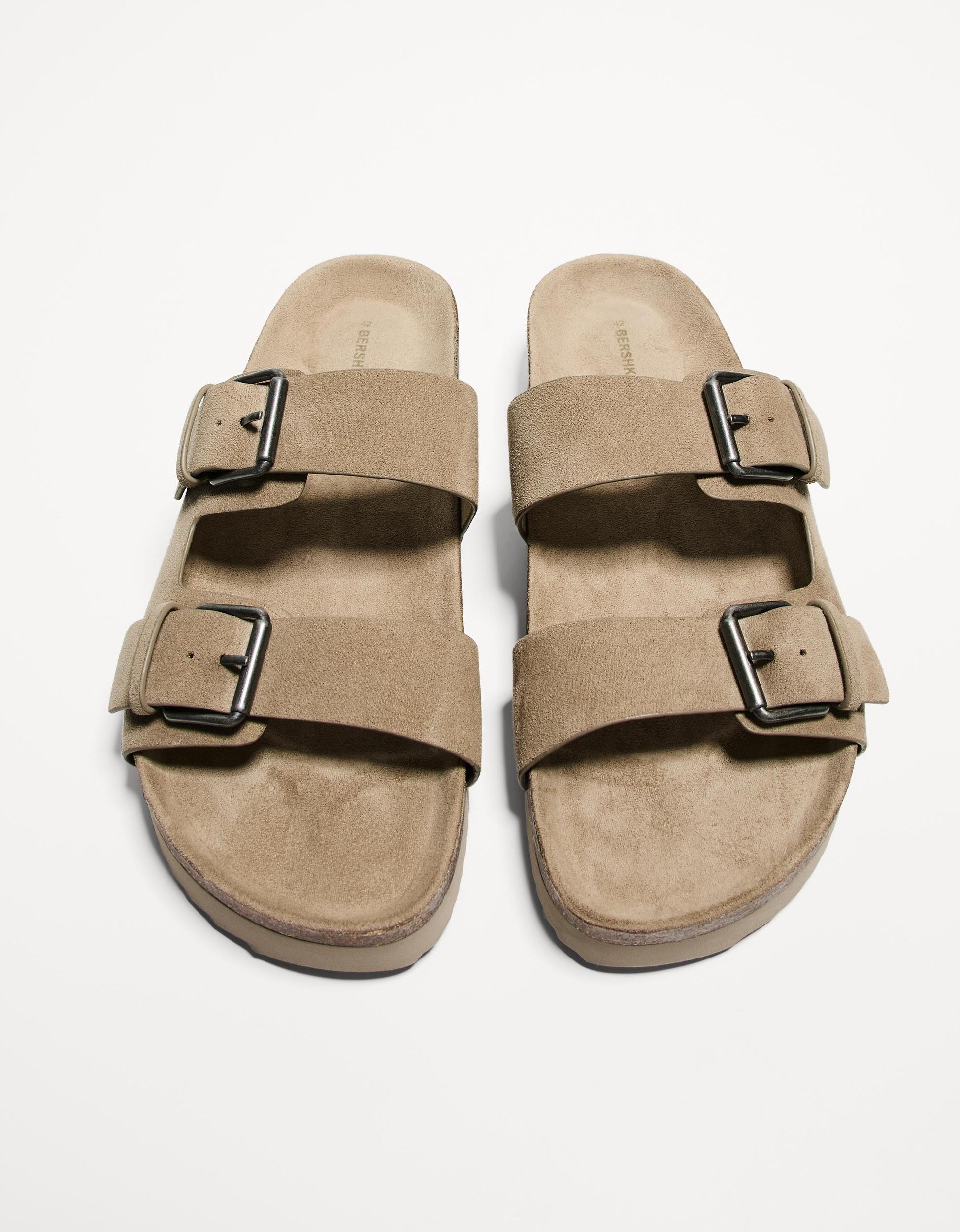 buckled flat slider sandals Product Image