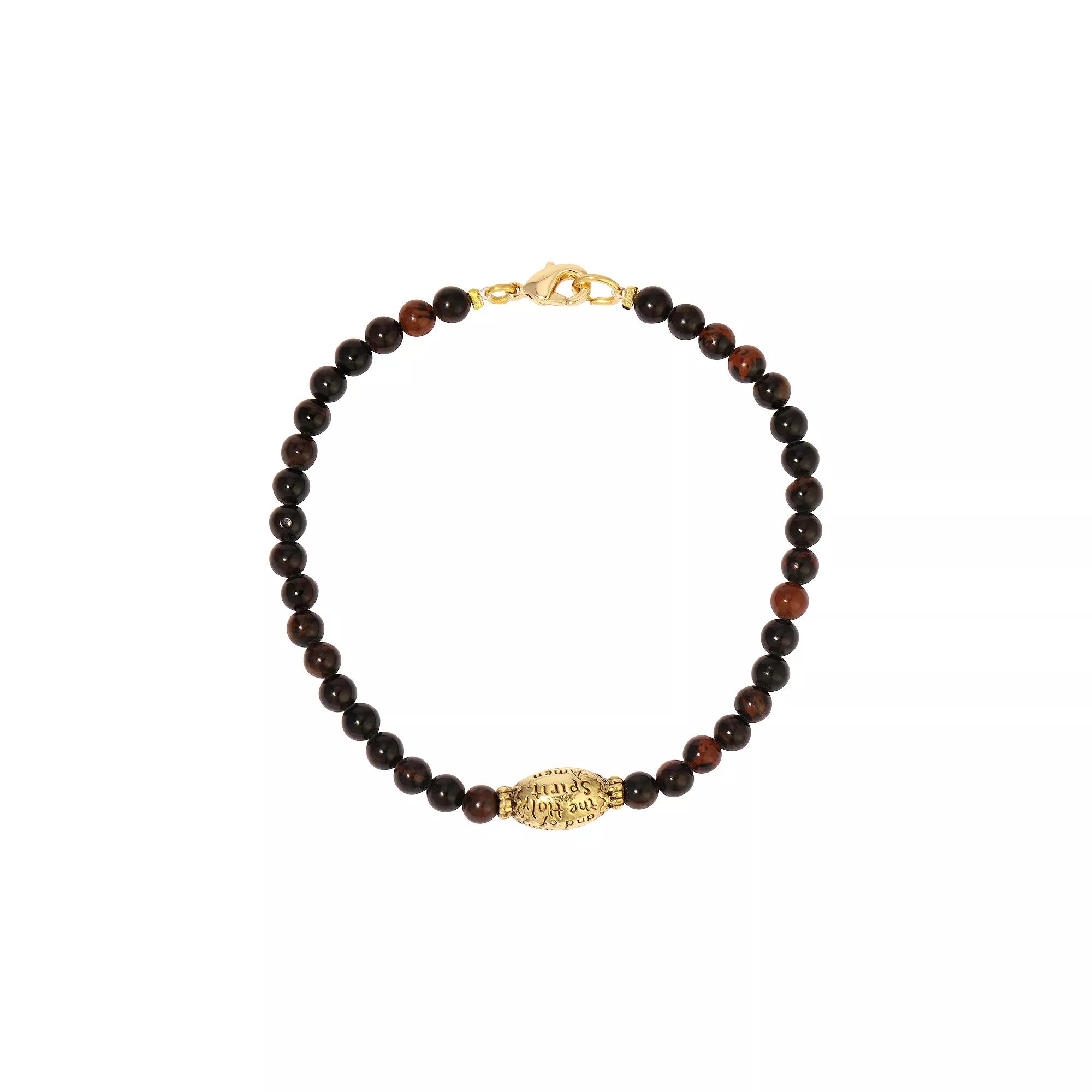 1928 Gold Tone Semi Precious Prayer Bead Bracelet, Women's, Brown Product Image