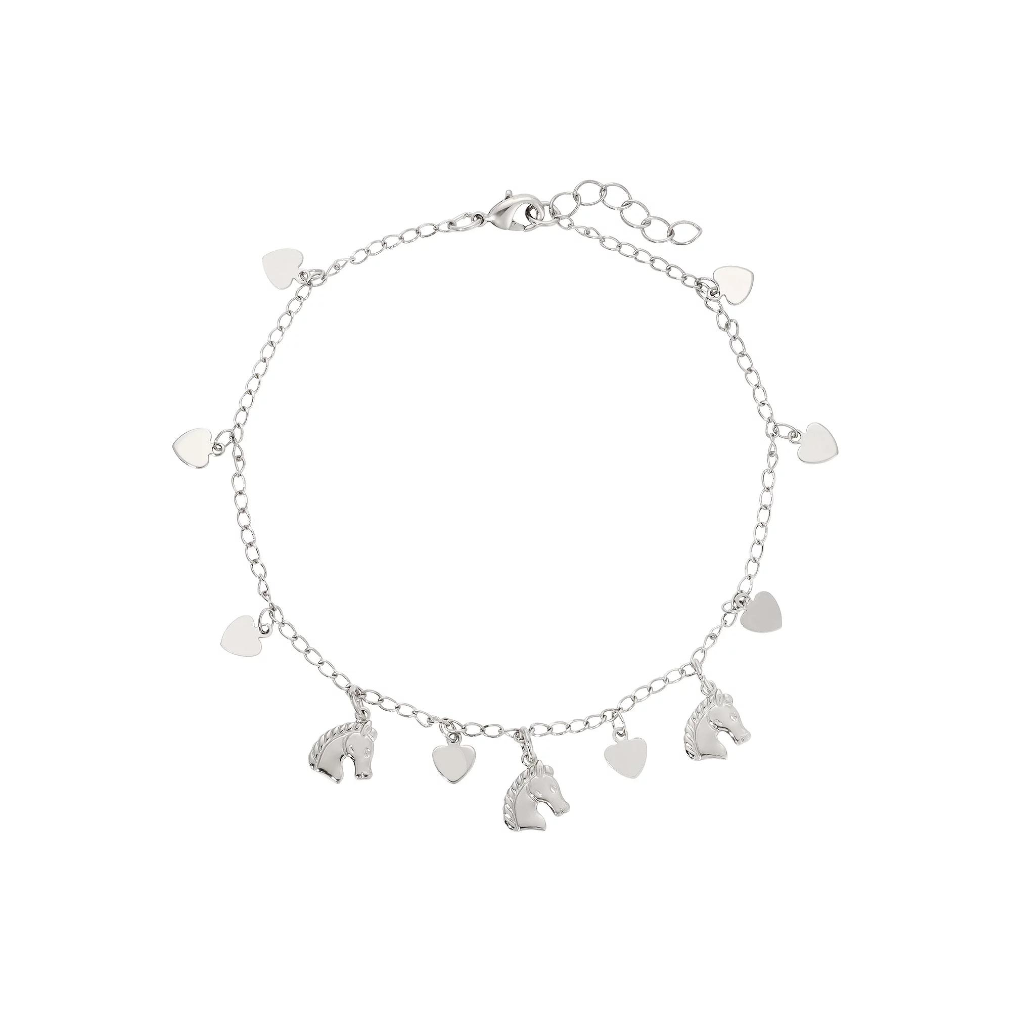 1928 Silver Tone Horse & Heart Anklet, Womens, Gray Product Image