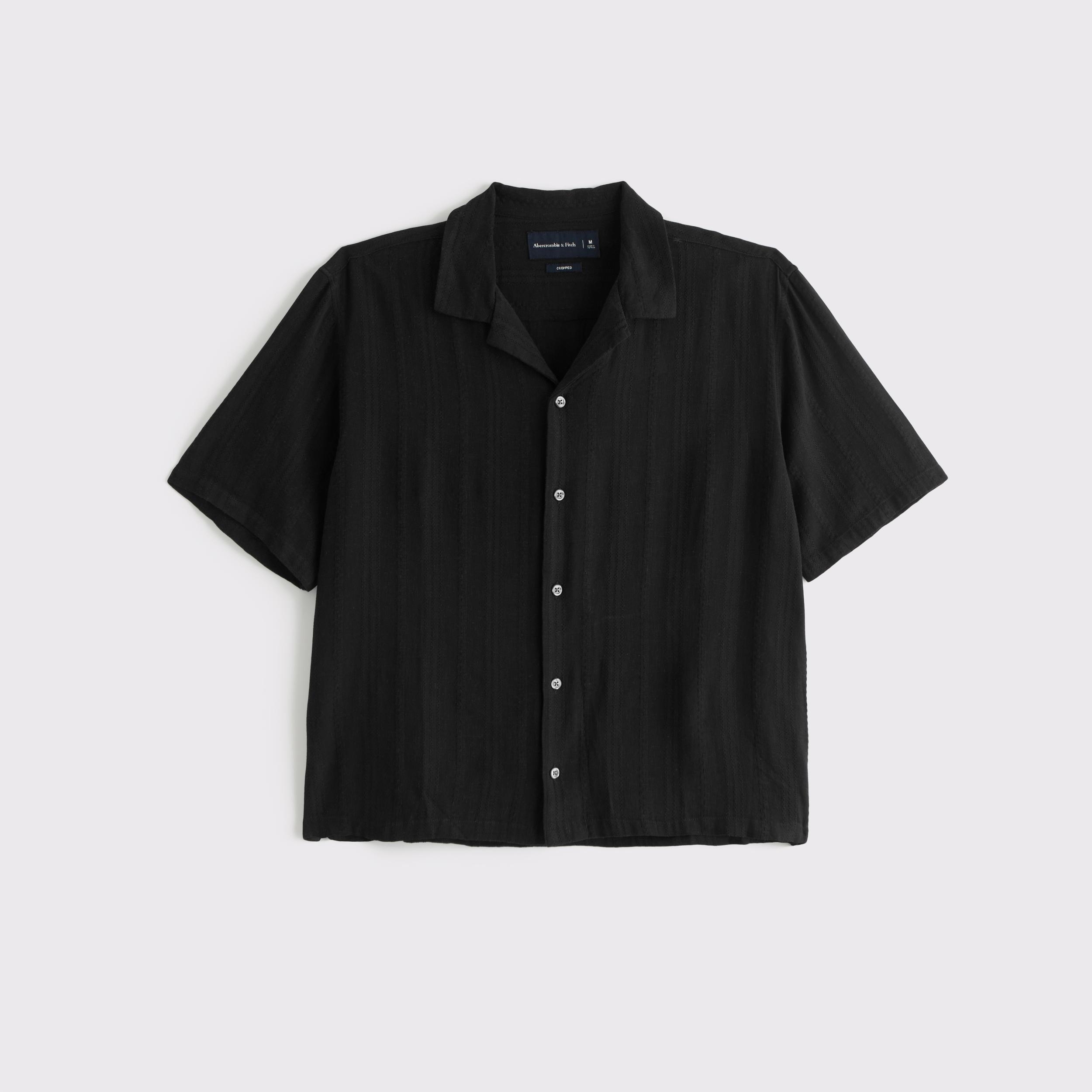 Camp Collar Cropped Button-Up Shirt Product Image