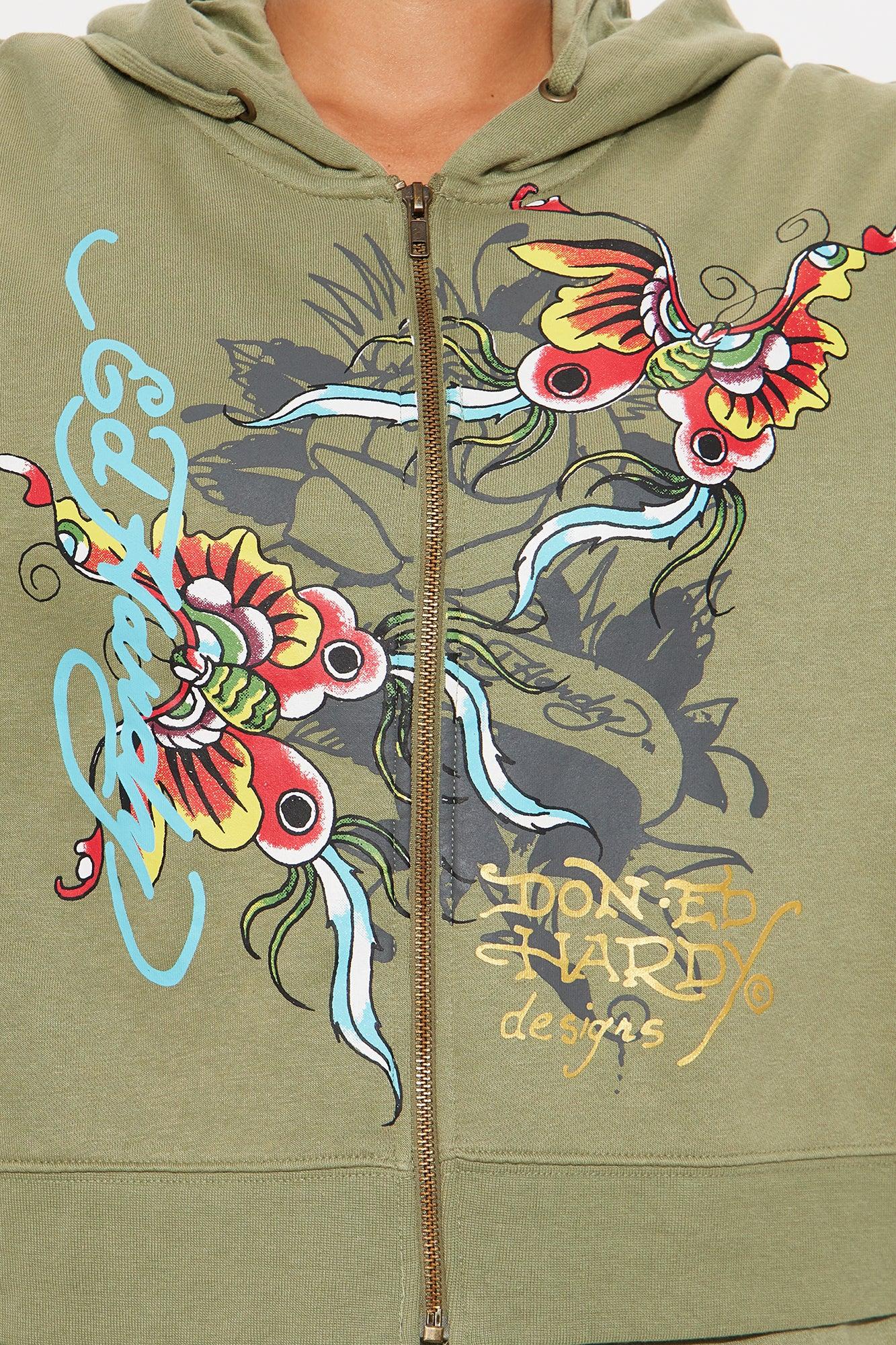 Ed Hardy Butterfly Zip Front Hoodie - Sage Product Image
