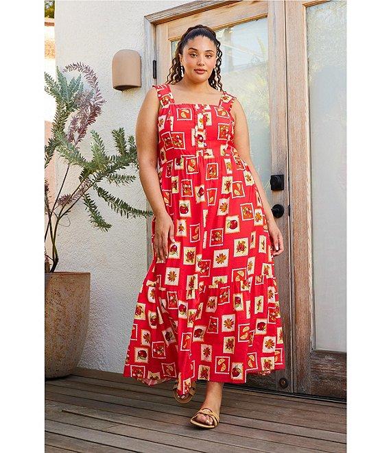 Skies Are Blue Plus Size Post Card Print Midi Dress Product Image