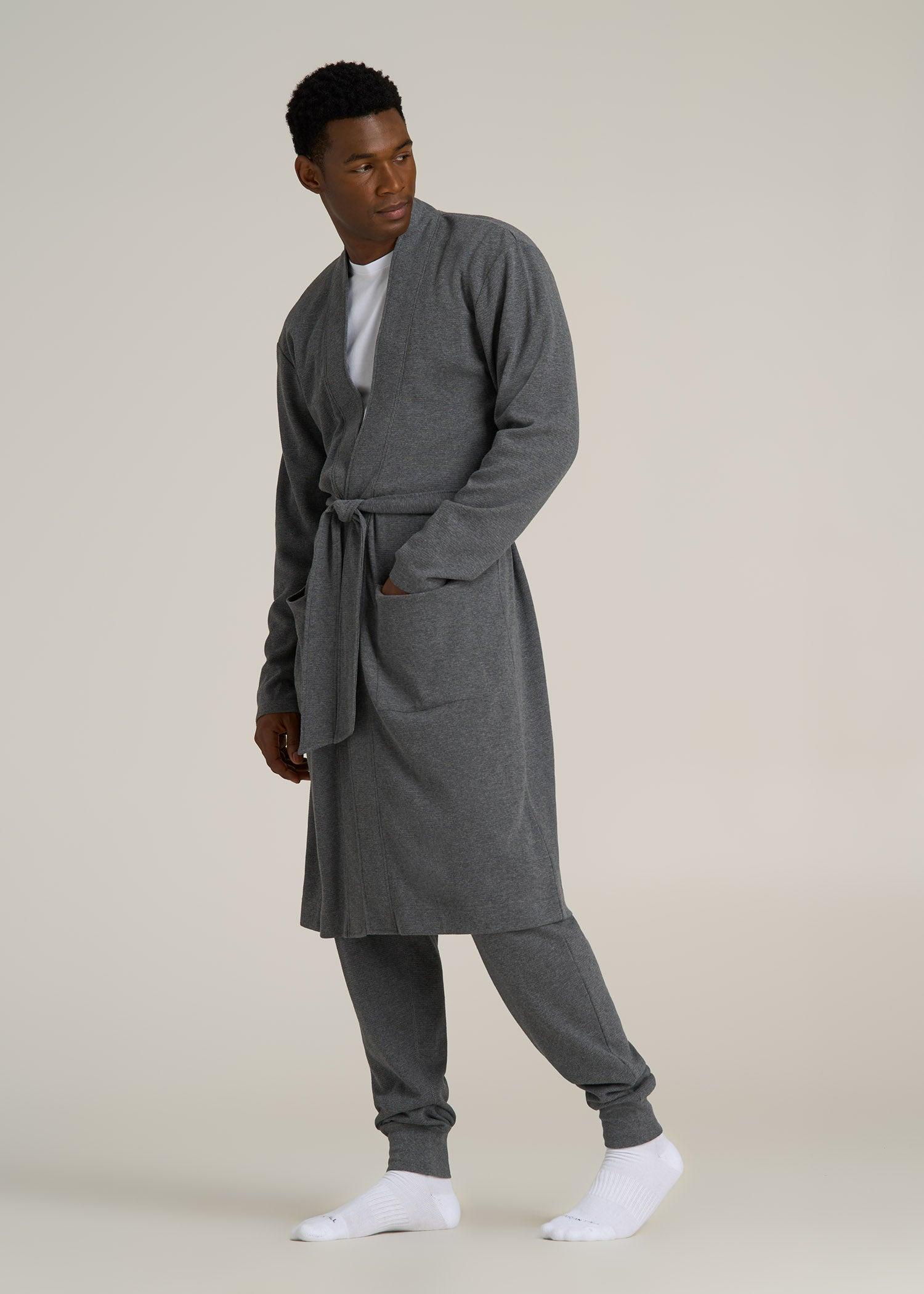 Waffle-Knit Lounge Robe for Tall Men in Stone Grey Mix Male Product Image