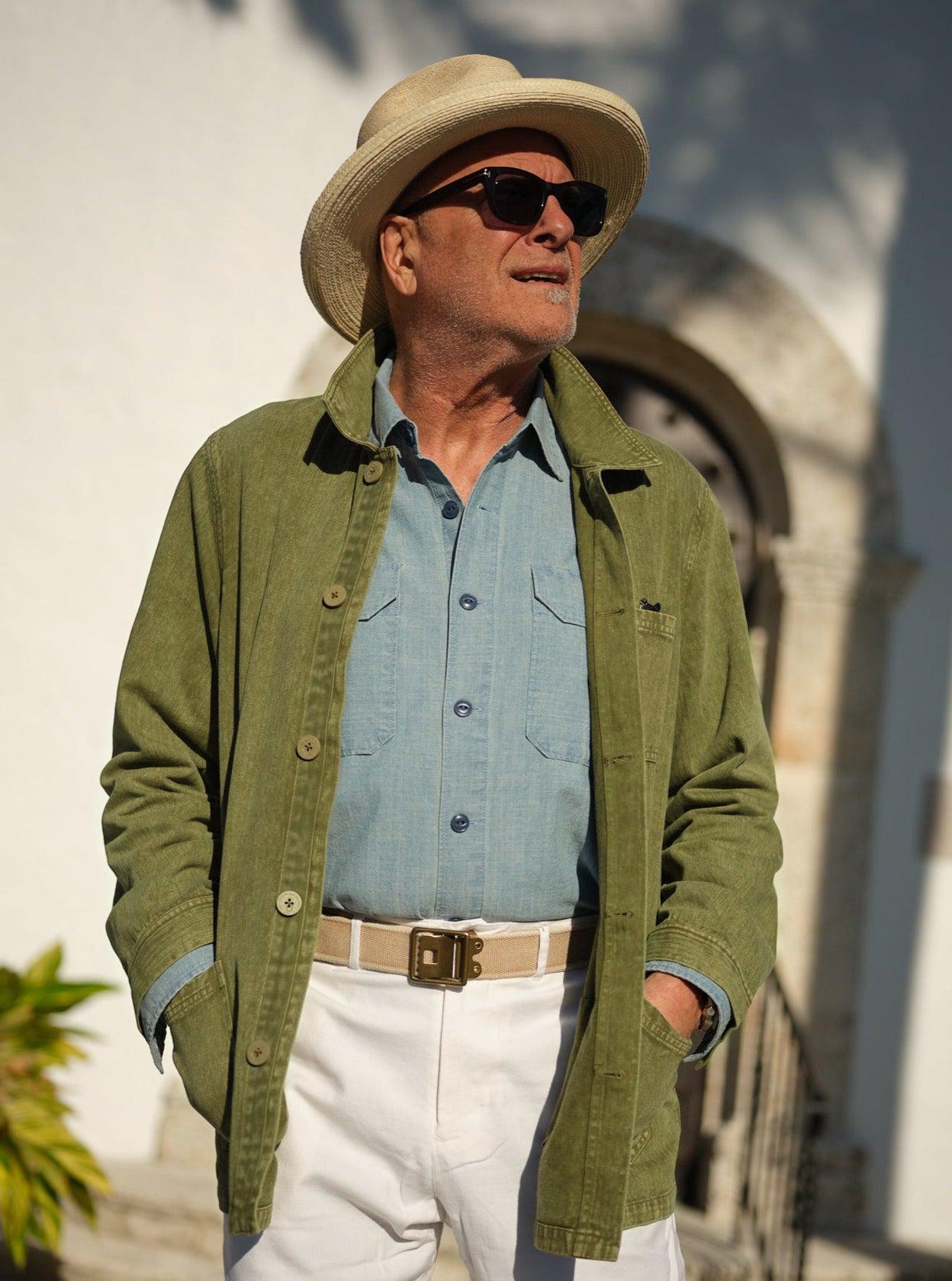 French Workman’s Jacket in Olive Herringbone Product Image