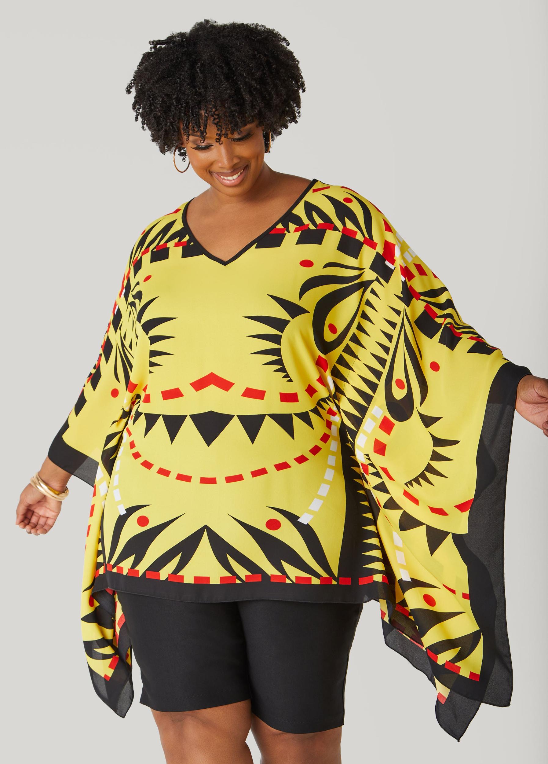 Printed V Neck Poncho Product Image