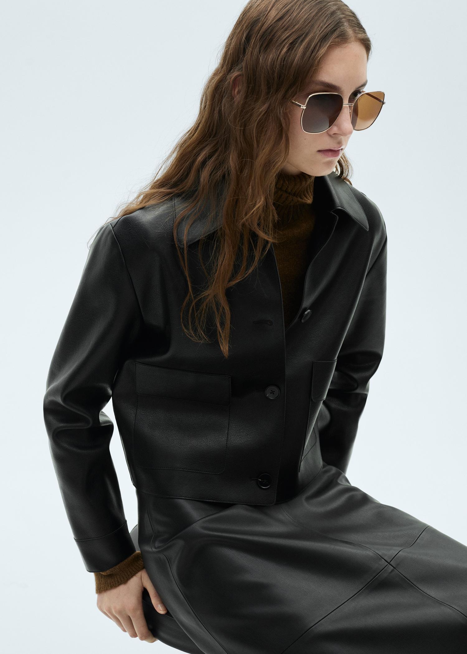 Leather-effect jacket with pockets - Women | MANGO USA Product Image