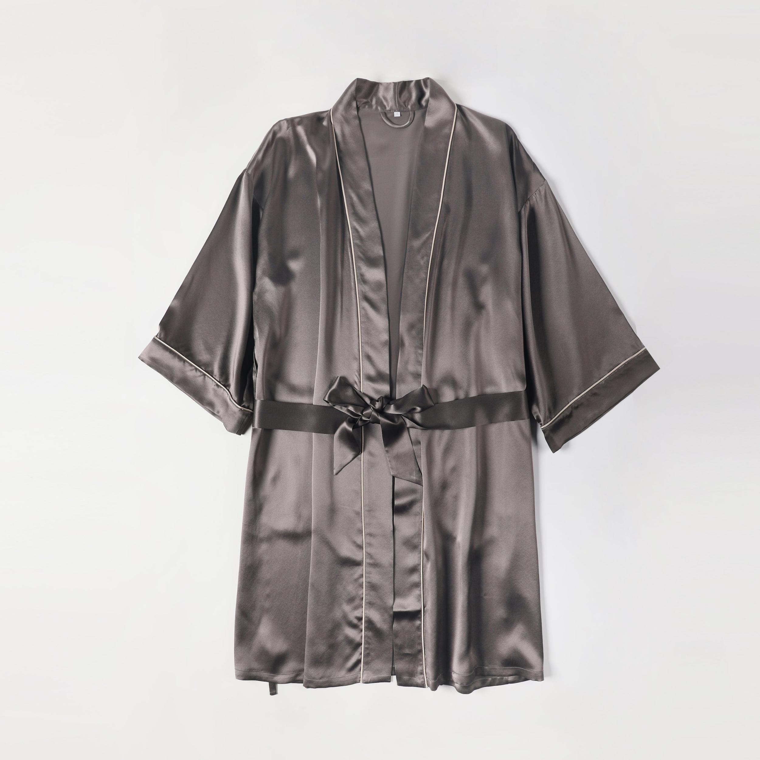 Gift Set | Pure Silk Grey Kimono Robe & Slip Dress | 22 Momme | Float Collection Product Image