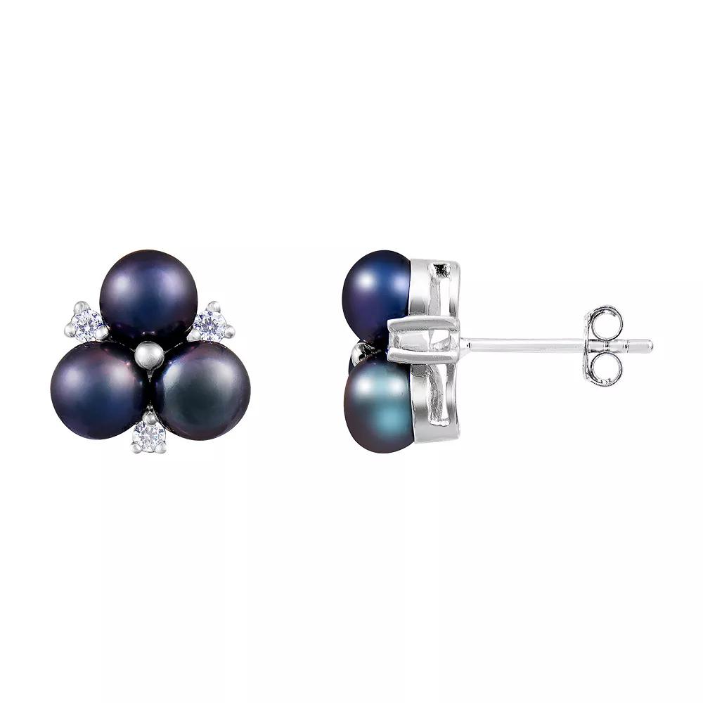 Splendid Pearls Sterling Silver Dyed Black Freshwater Cultured Pearl Stud Earrings, Women's Product Image