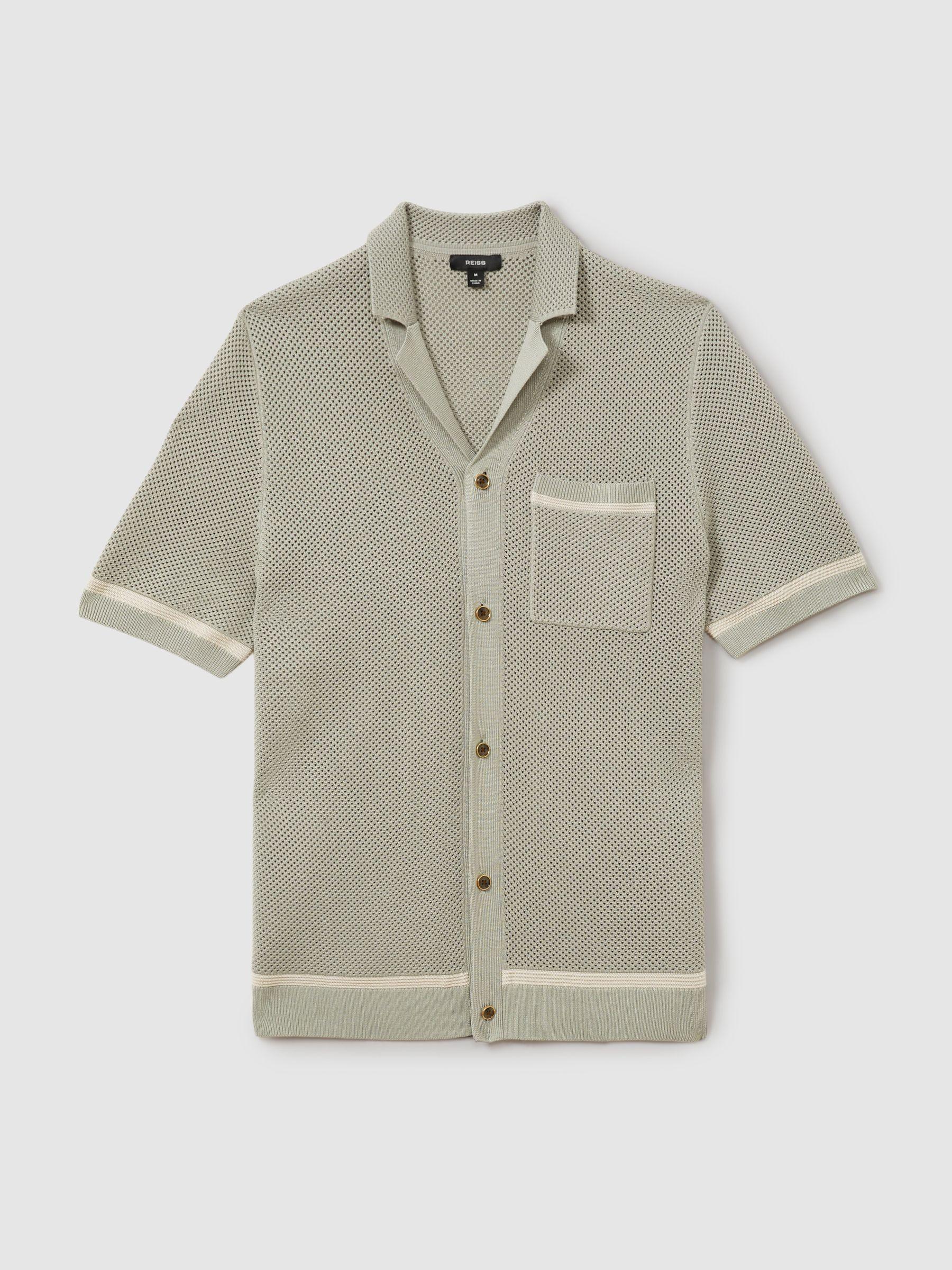 Open-Stitch Cuban Collar Shirt in Light Sage Green Product Image