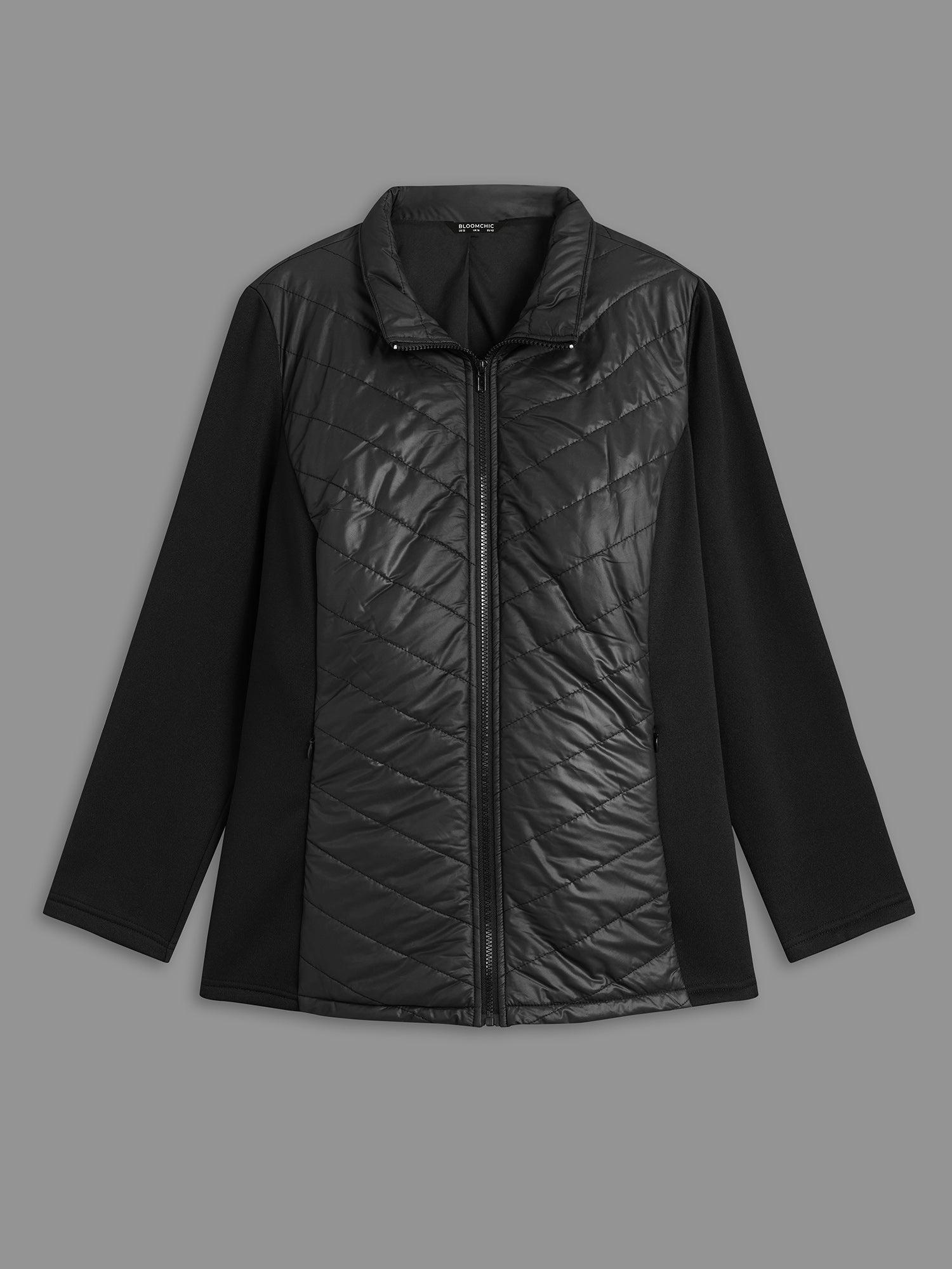 Funnel Neck Contrasting Design Zipper Coat Female Product Image