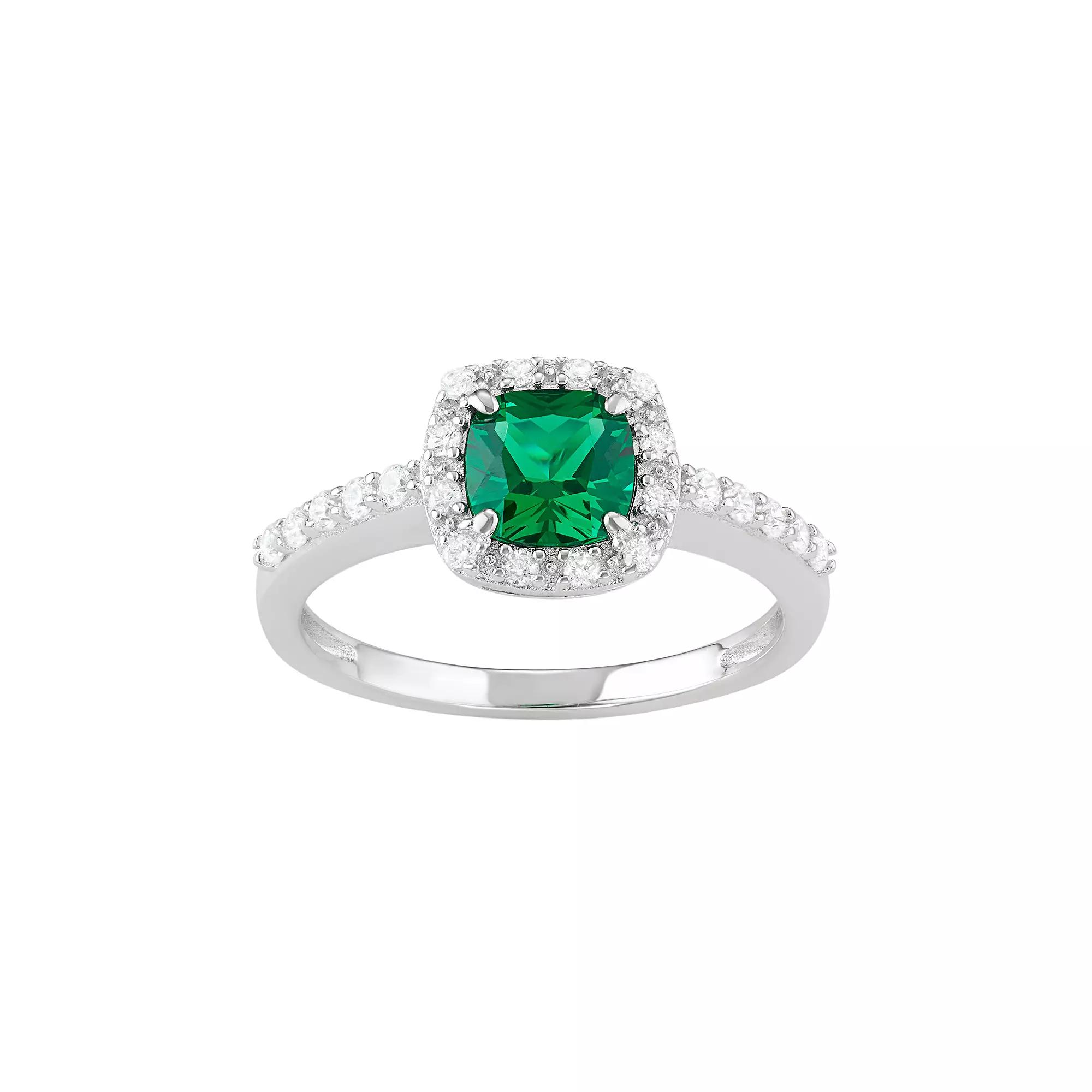 Classic Treasures Sterling Silver Lab-Created Green Spinel & Cubic Zirconia Halo Ring, Women's,  Product Image