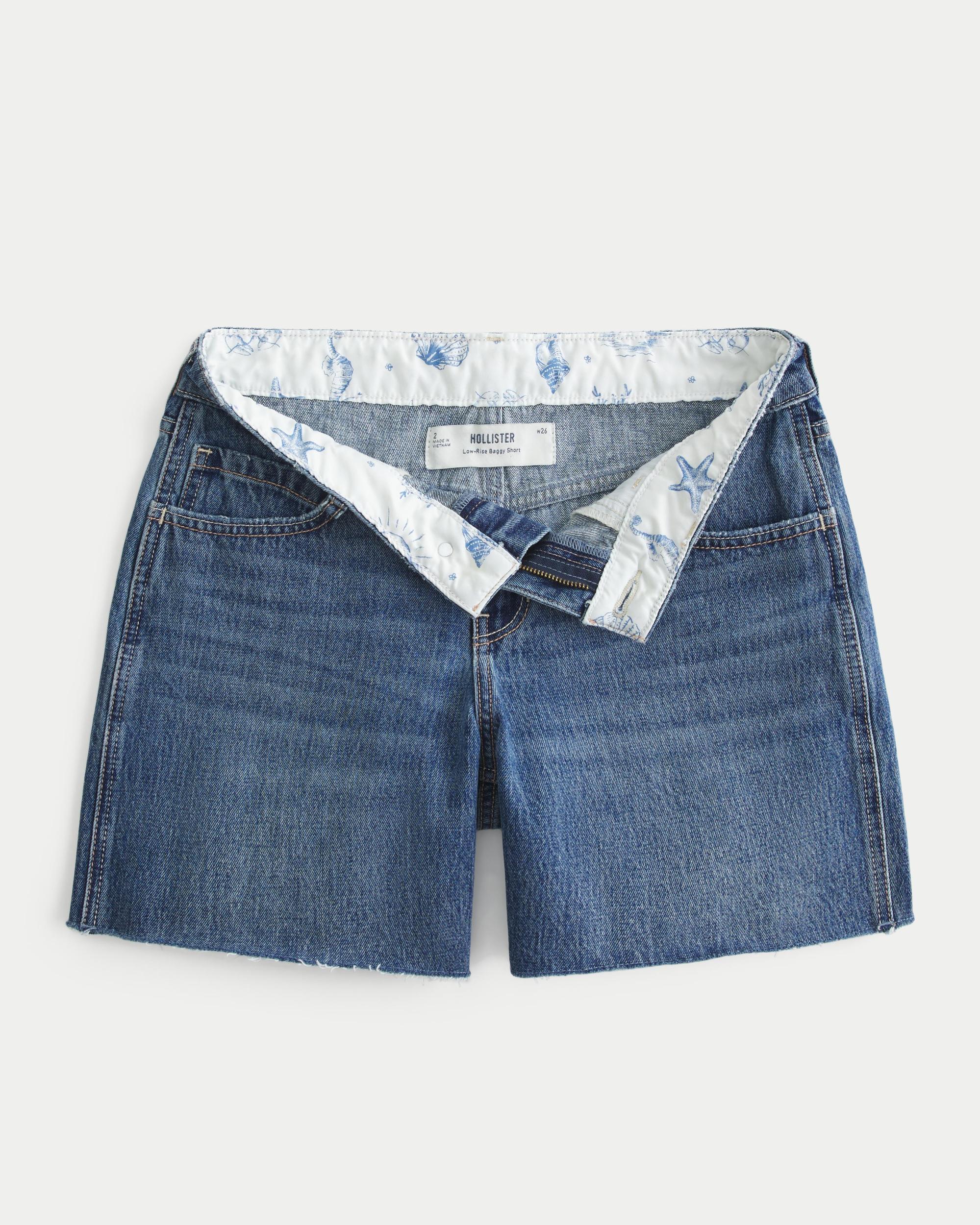 Low-Rise Dark Wash Baggy Denim Shorts 5" Product Image