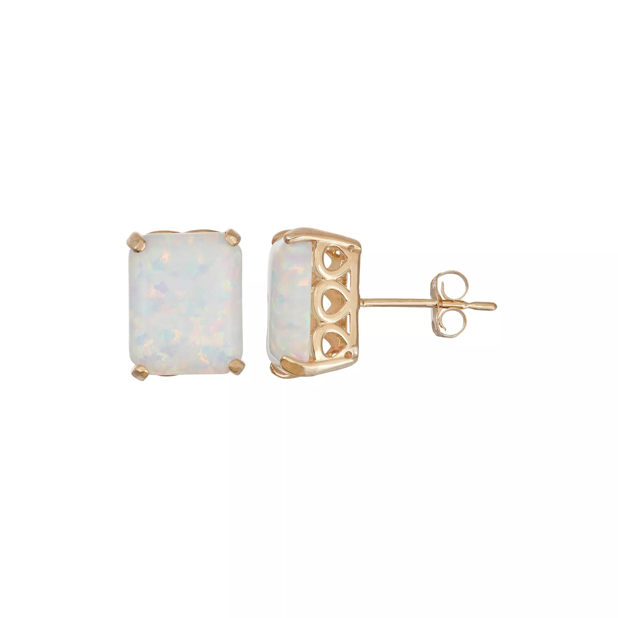 Designs by Gioelli 10k Gold Lab-Created Opal Rectangle Stud Earrings, Women's Product Image
