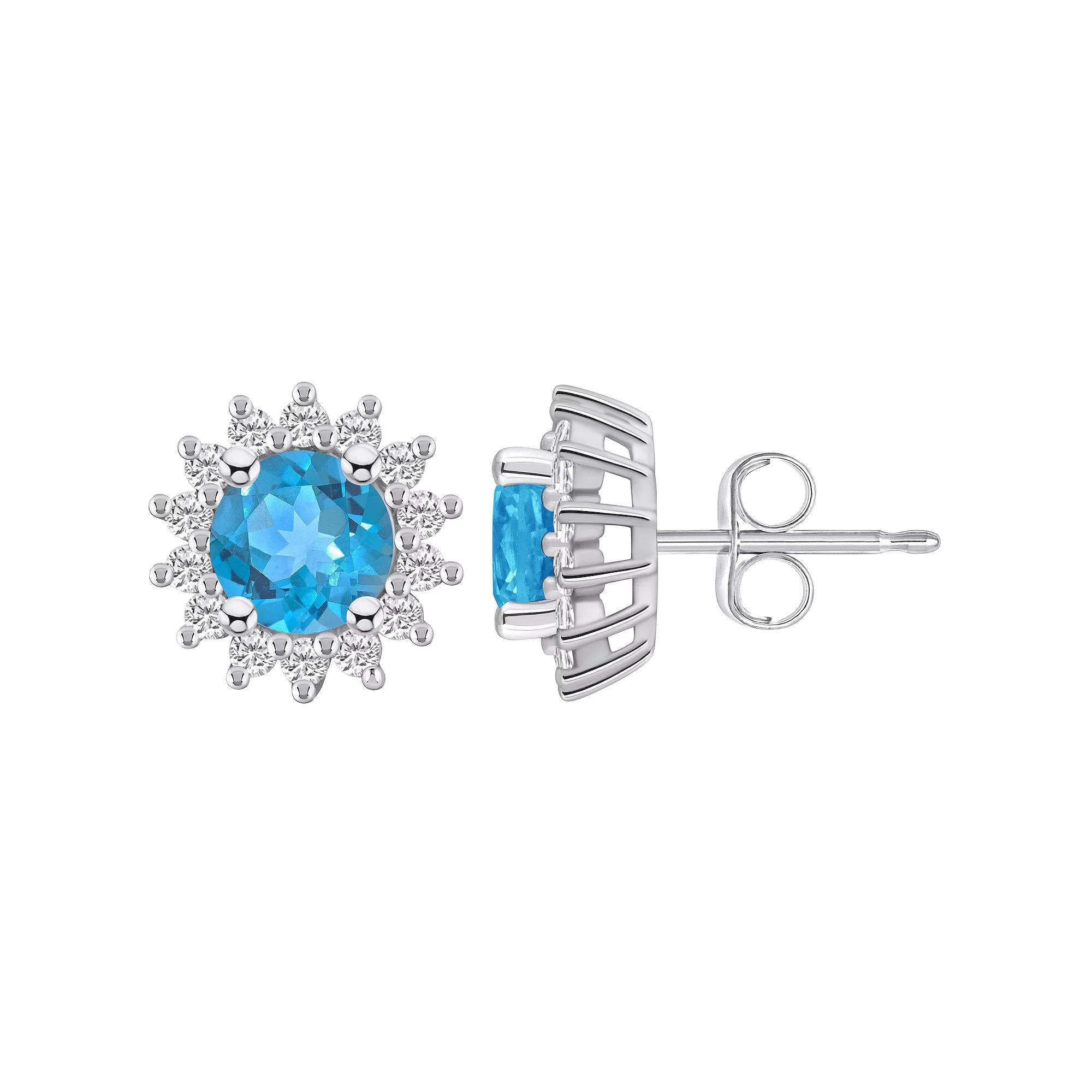 Alyson Layne 14k White Gold Round Blue Topaz 1/2 Carat T.W. Diamond Halo Stud Earrings, Women's Product Image