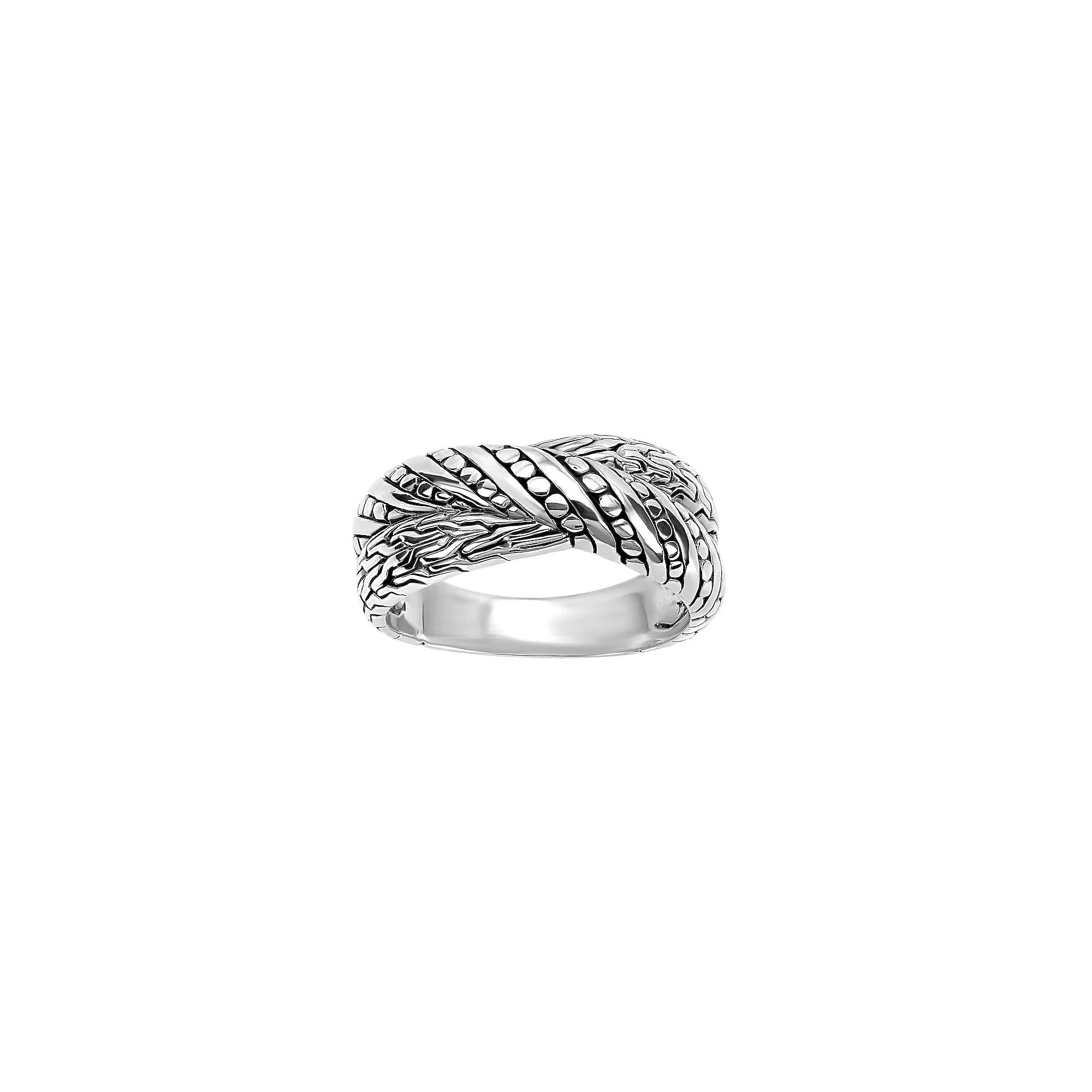 Athra NJ Inc Sterling Silver Oxidized Textured Crossover Ring, Womens Product Image