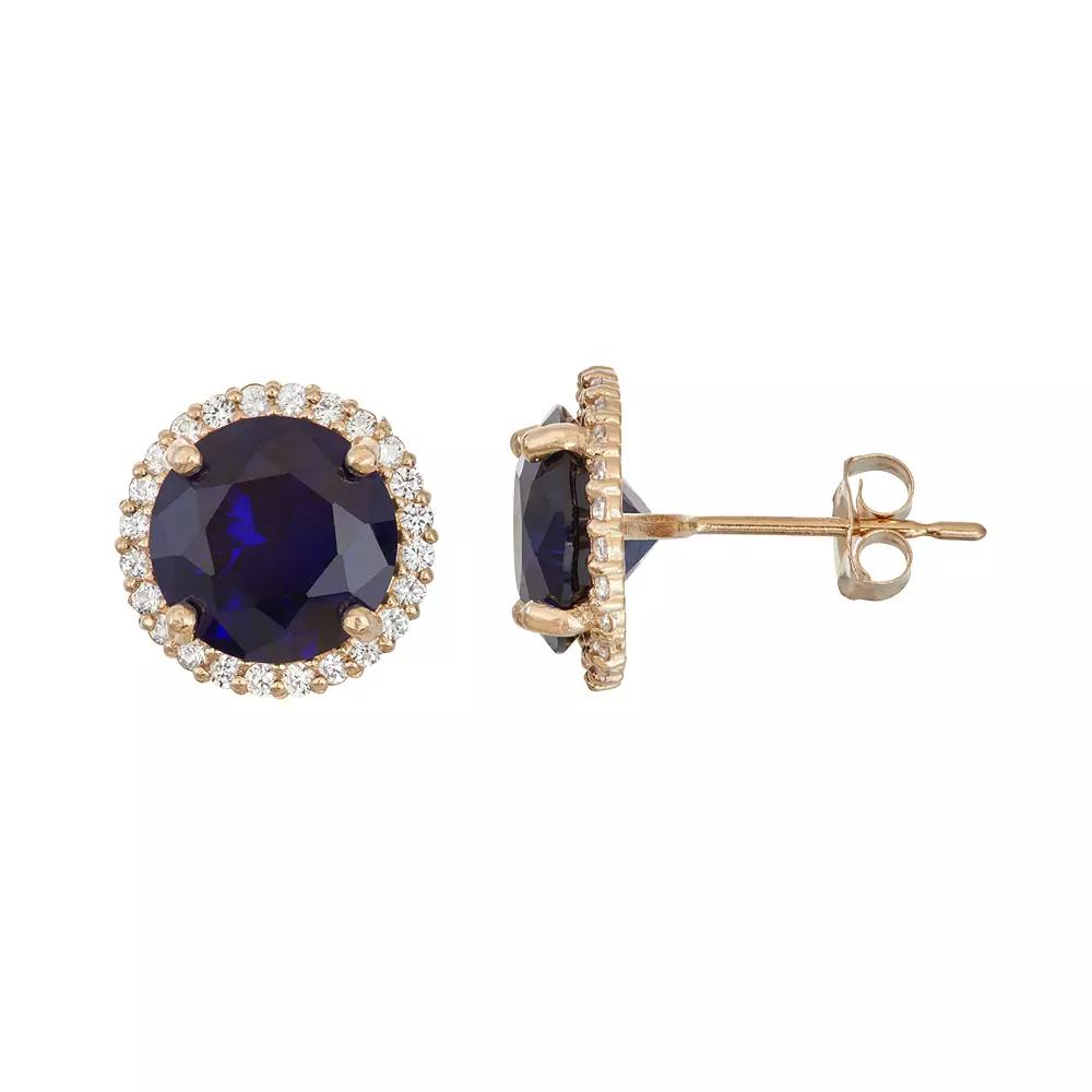Designs by Gioelli 10k Gold Lab-Created Blue & White Sapphire Halo Stud Earrings, Women's Product Image