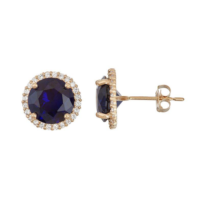 Designs by Gioelli 10k Gold Lab-Created Blue & White Sapphire Halo Stud Earrings, Women's Product Image