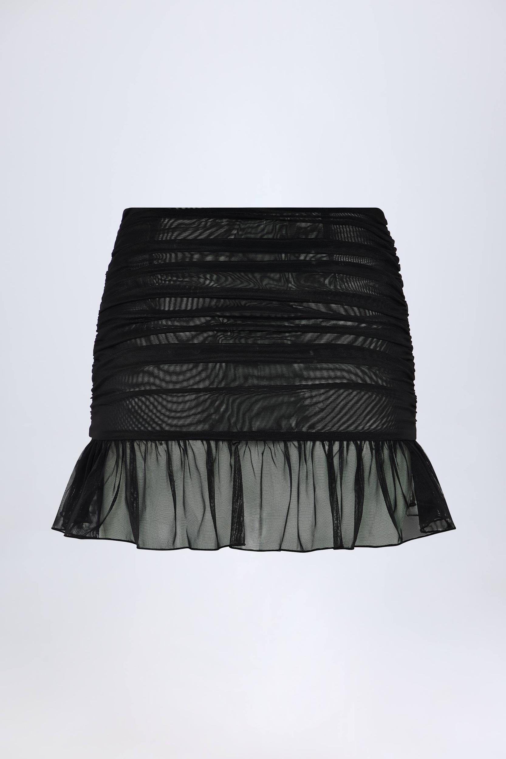 Hardware-Detail Ruffled Mid-Rise Mini Skirt in Black Product Image