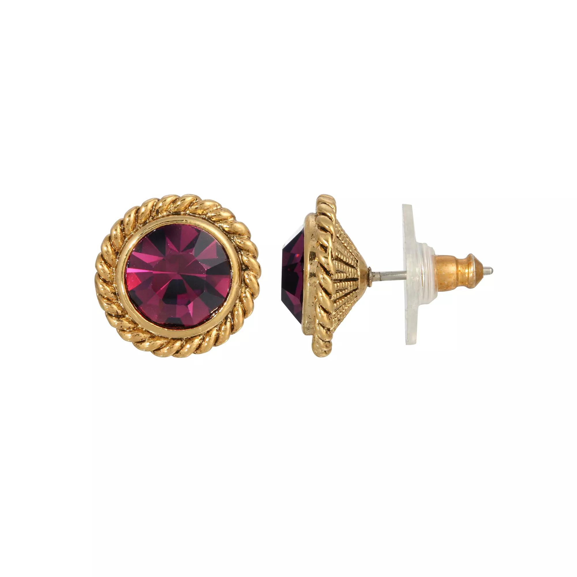 1928 Gold Tone Round Stud Earrings, Womens, Purple Product Image