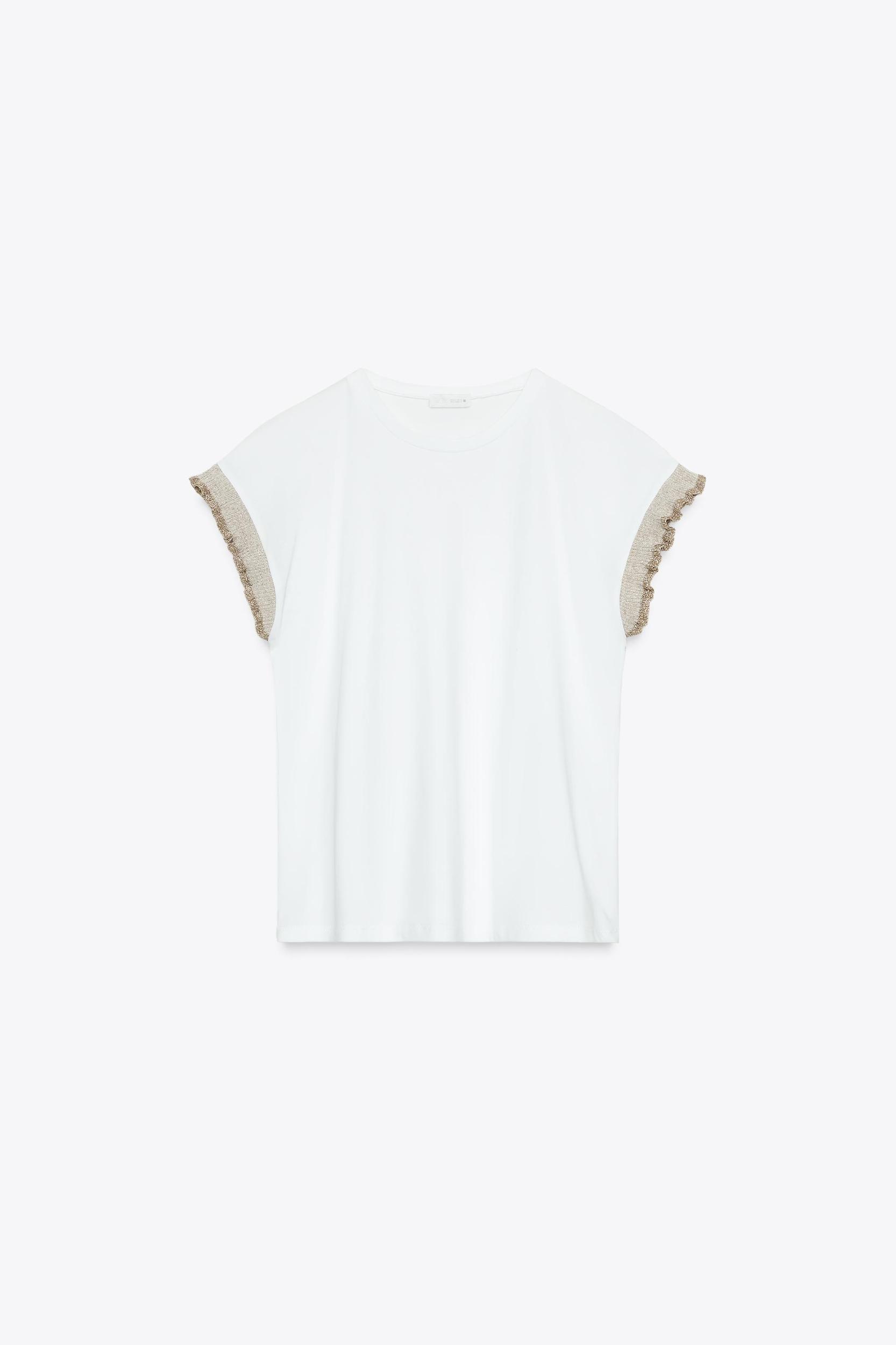 METALLIC THREAD RUFFLE T-SHIRT Product Image