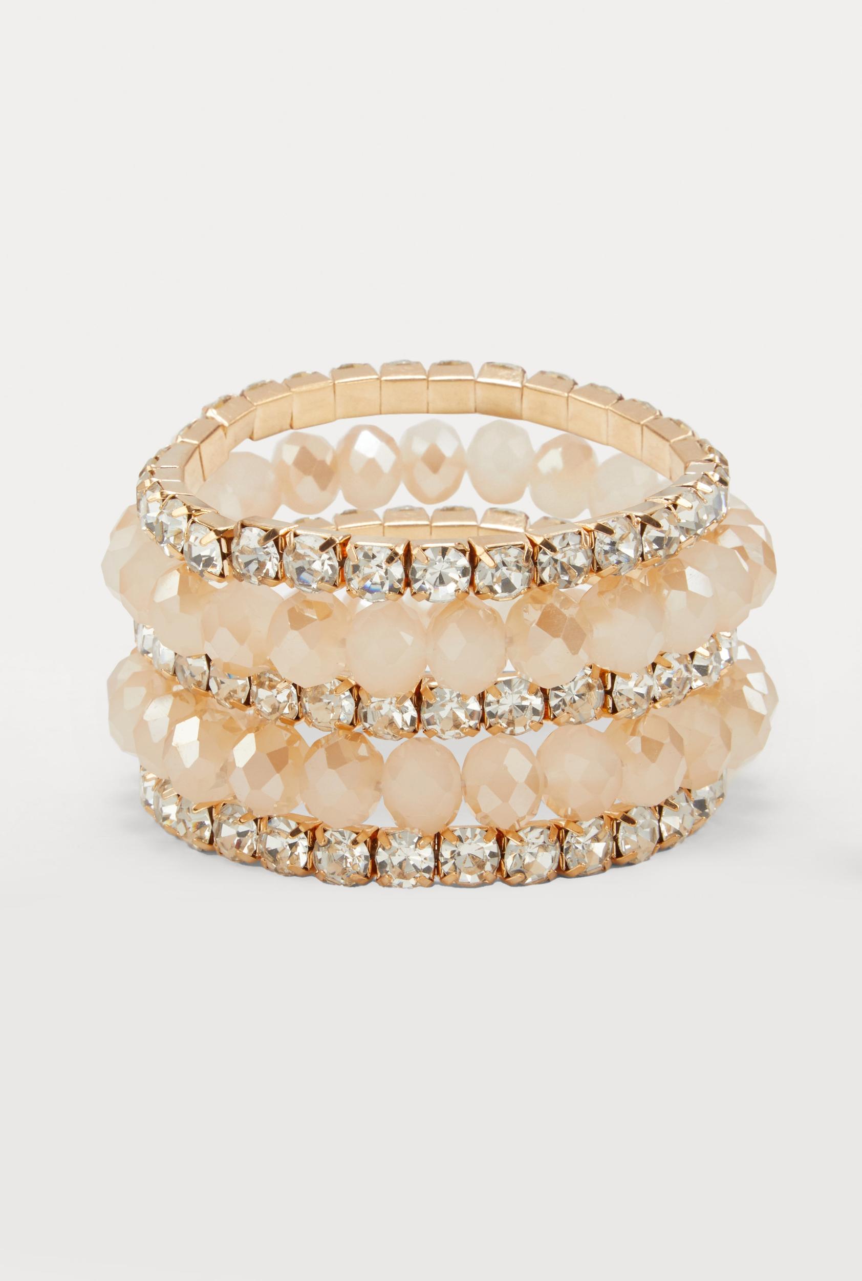 Rhinestone Beaded Stretch Bracelets Set of 5 Male Product Image