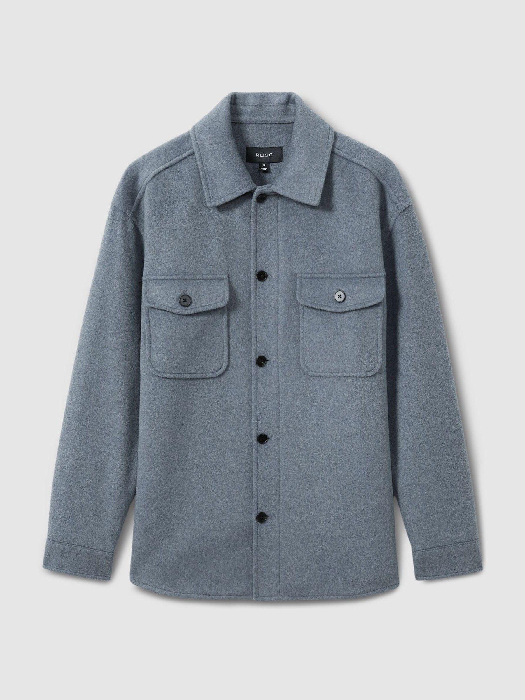 Wool-Blend Melton Overshirt in Airforce Blue Product Image