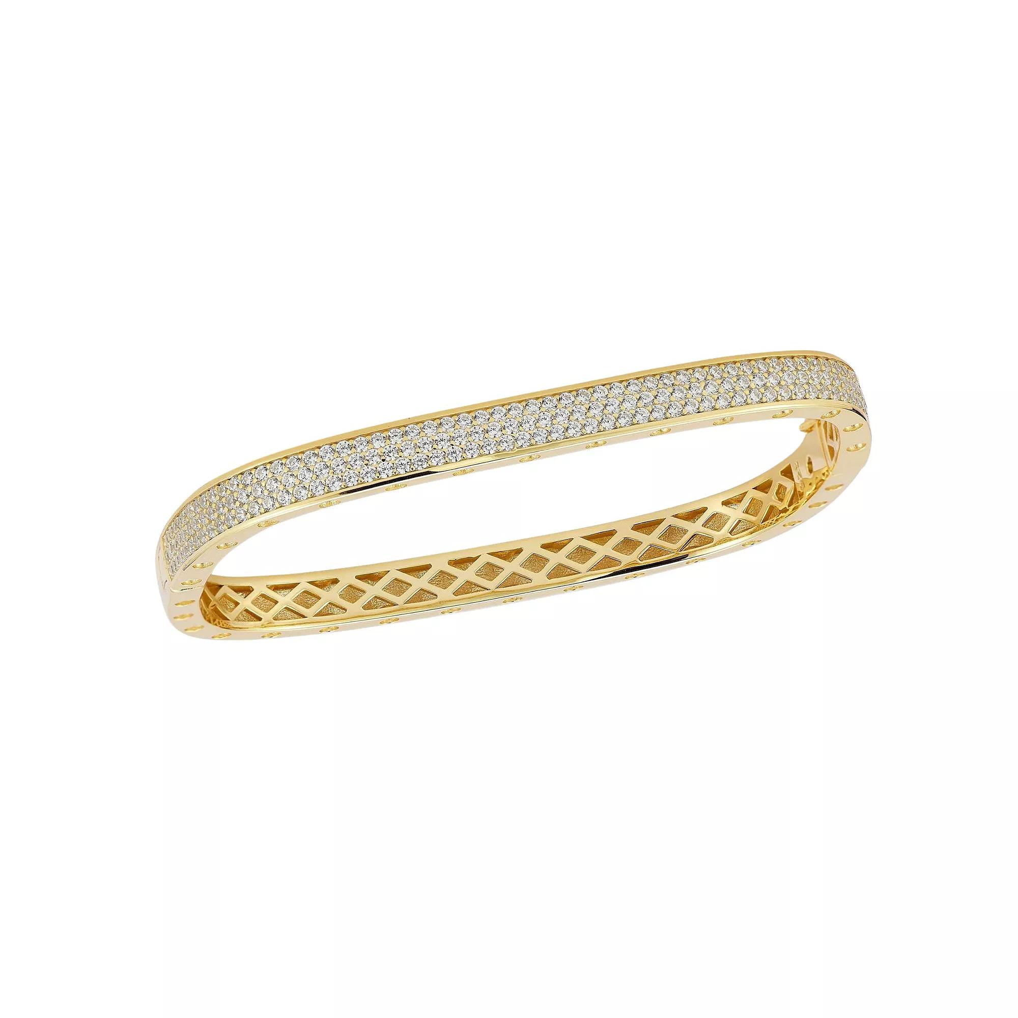 Sunkissed Sterling 14k Gold Over Silver Cubic Zirconia Pave Square Bangle Bracelet, Women's, Size: 8", Gold Tone Product Image