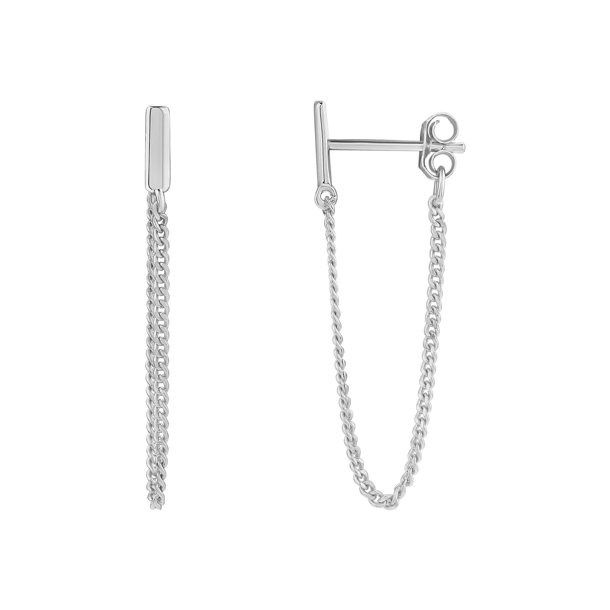 PRIMROSE Sterling Silver Bar Chain Front To Back Stud Earrings, Women's Product Image